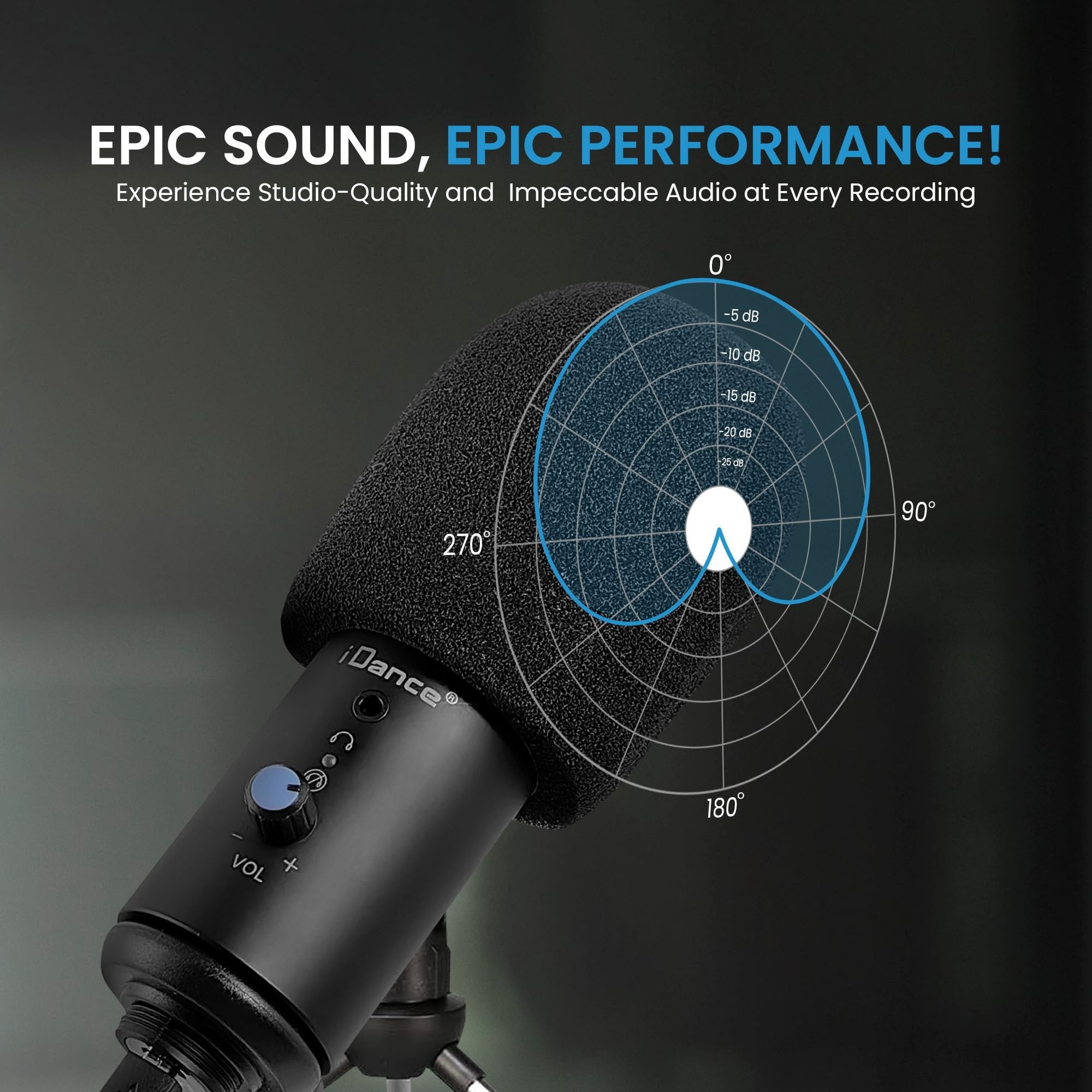 iDance MS1814 6-in-1 PRO Vocal Cardioid Condenser Microphone Plug & Play Studio Recording Microphone for PC Gaming Podcast Broadcast Streaming