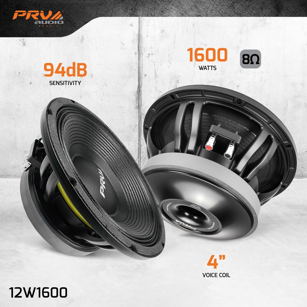 PRV AUDIO 12 Inch Woofer 12W1600, 1600 Watts, 4 in Voice Coil, 8 Ohm, Pro Audio Speaker (Single)