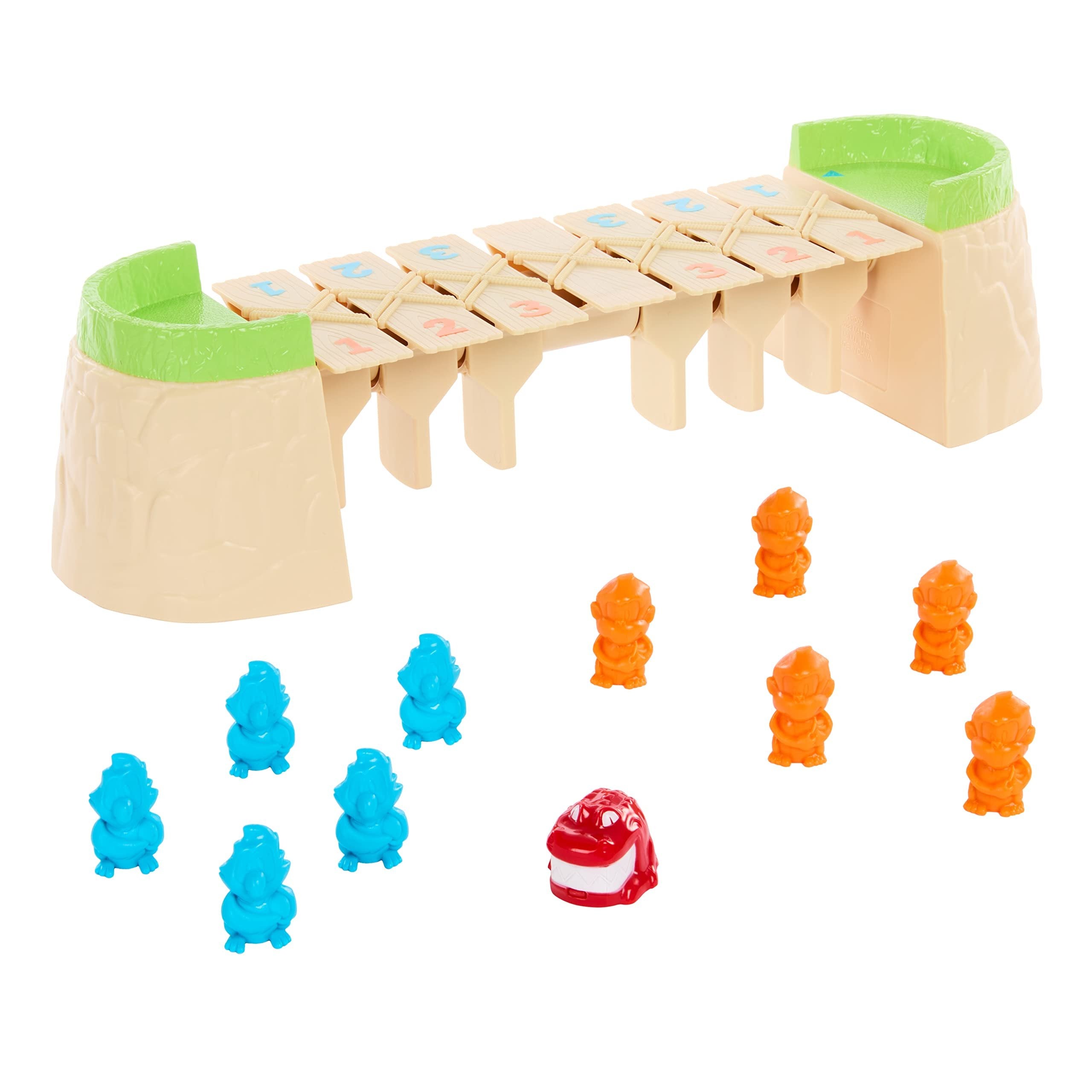 Mattel Games Greedy Gator 2-Player Kids Game for Game Nights & Parties, Get Monkeys Across The Bridge First with Rolling Alligator