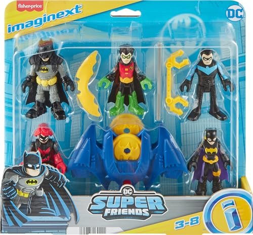 Fisher-Price Imaginext DC Super Friends Batman Toys Family Multipack Figure Set, 5 Characters & 7 Accessories for Kids Ages 3+ Years