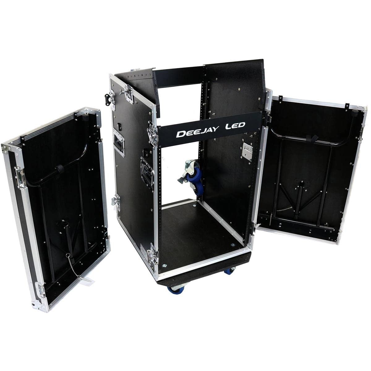 Deejay LED 11U Space Slant Mixer Rack/16U Space Vertical Rack System with Caster Board & Two Side Tables