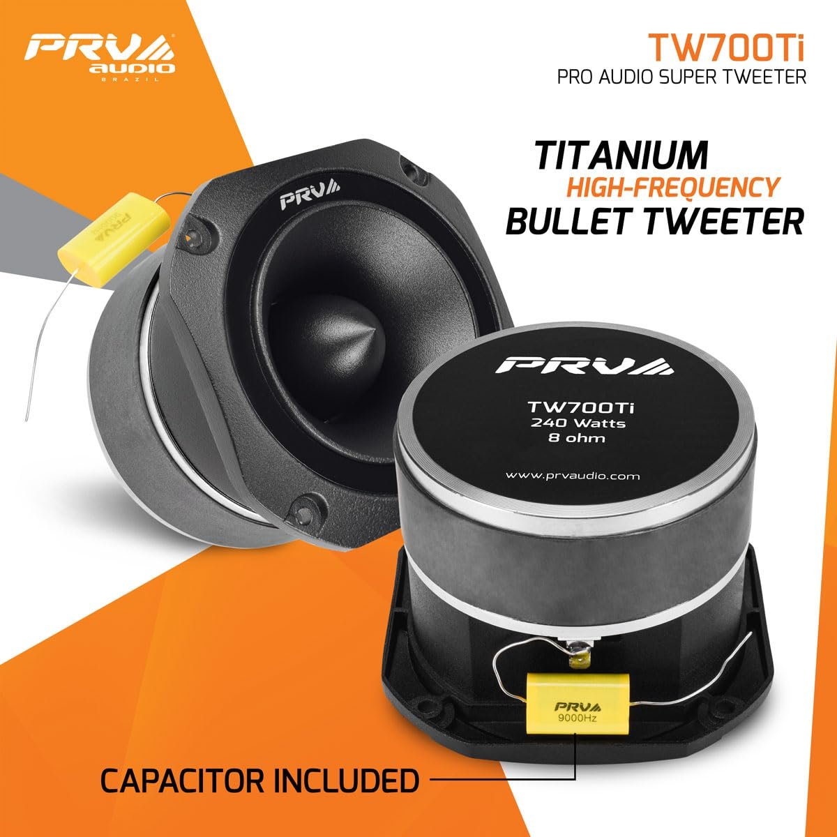 PRV AUDIO TW700Ti 4 Inch Titanium Bullet Tweeter TW700Ti 240 Watts, 8 Ohm Super Tweeter, Built-in Capacitor Pro Audio High Frequency Driver (Single)