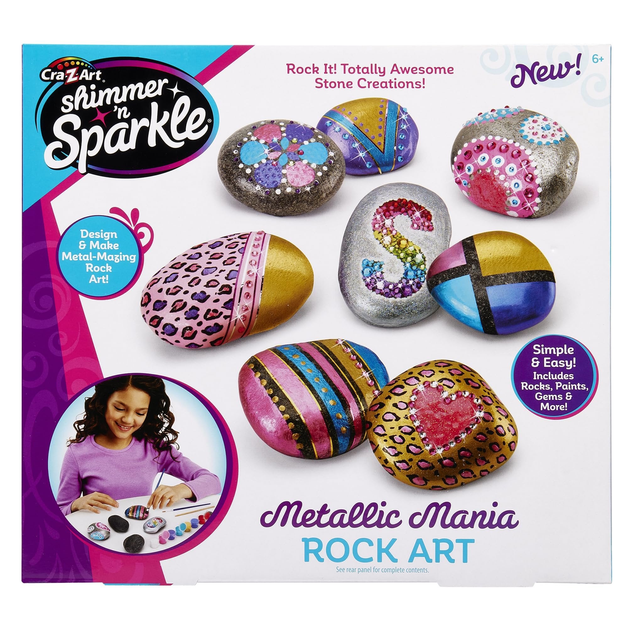 Shimmer ’n Sparkle Metallic Mania Rock Art DIY Painting Rock Craft Kit for ages 6 and Up