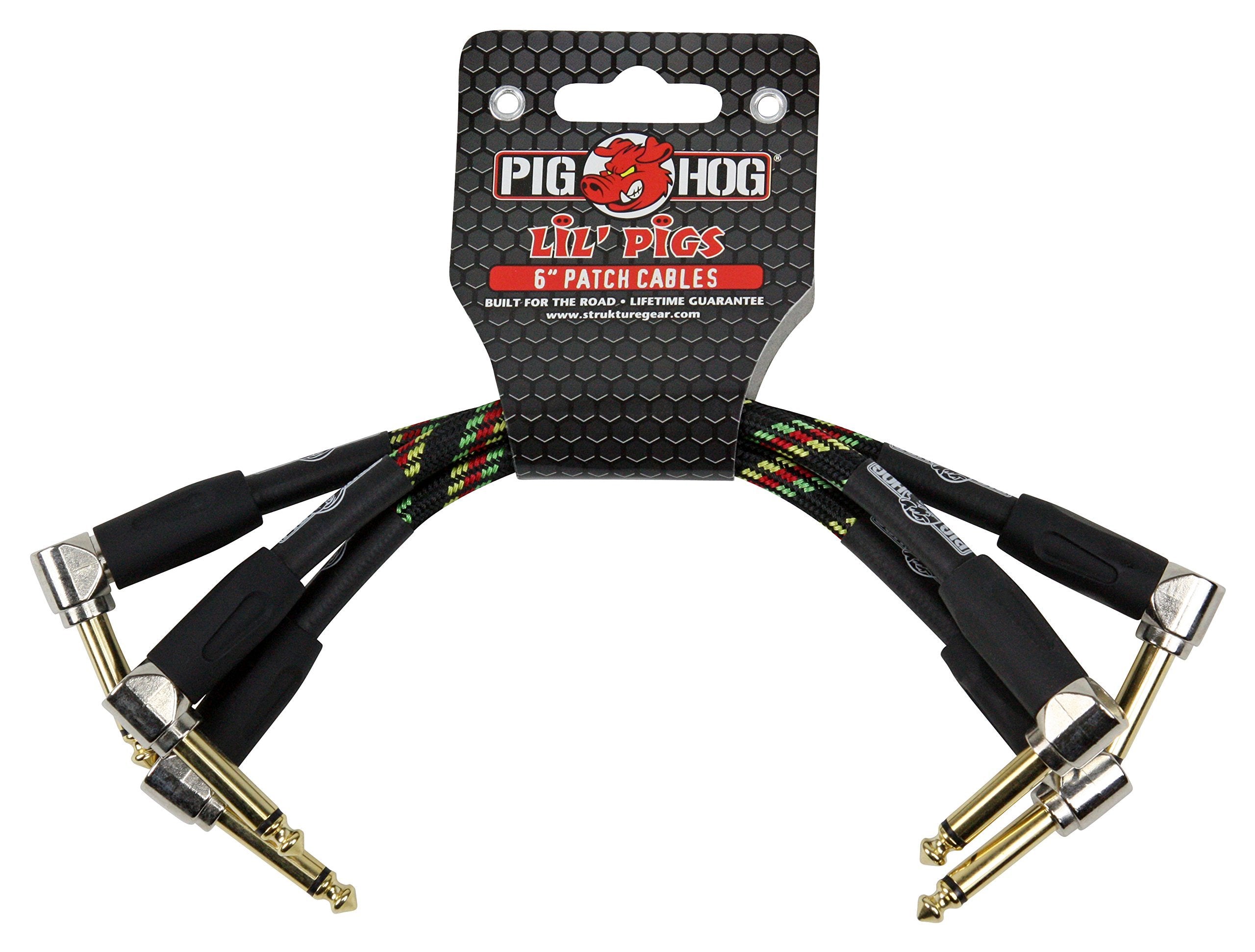 Pig Hog PHLIL6CC Lil' Pigs Right-Angle 1/4" Vintage Orange Cream Instrument Patch Cables, 6" (3 Pack)