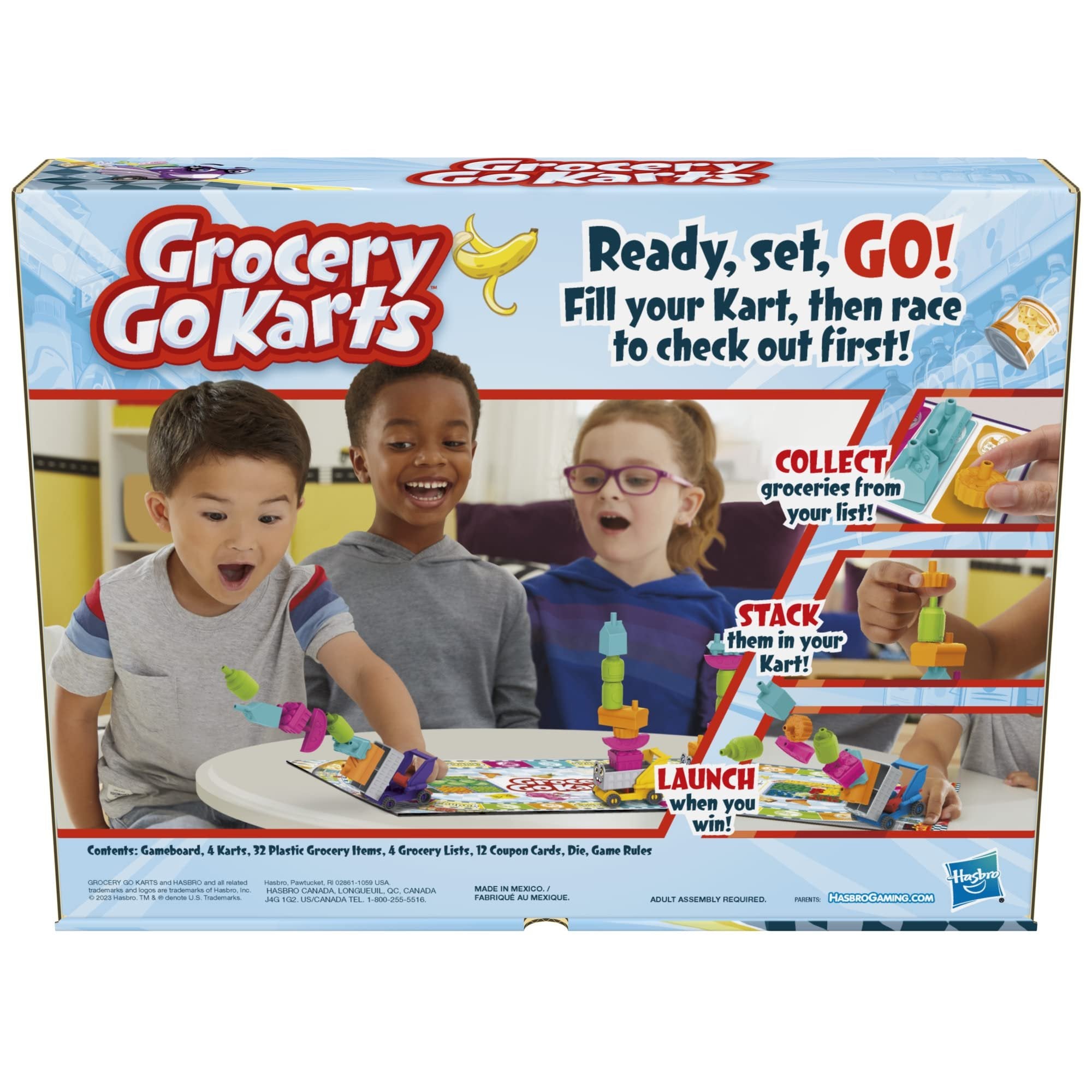 Grocery Go Karts Board Game for Preschoolers and Kids Ages 4 and Up, Building Game with Mini Groceries, Preschool Games for 2-4 Players