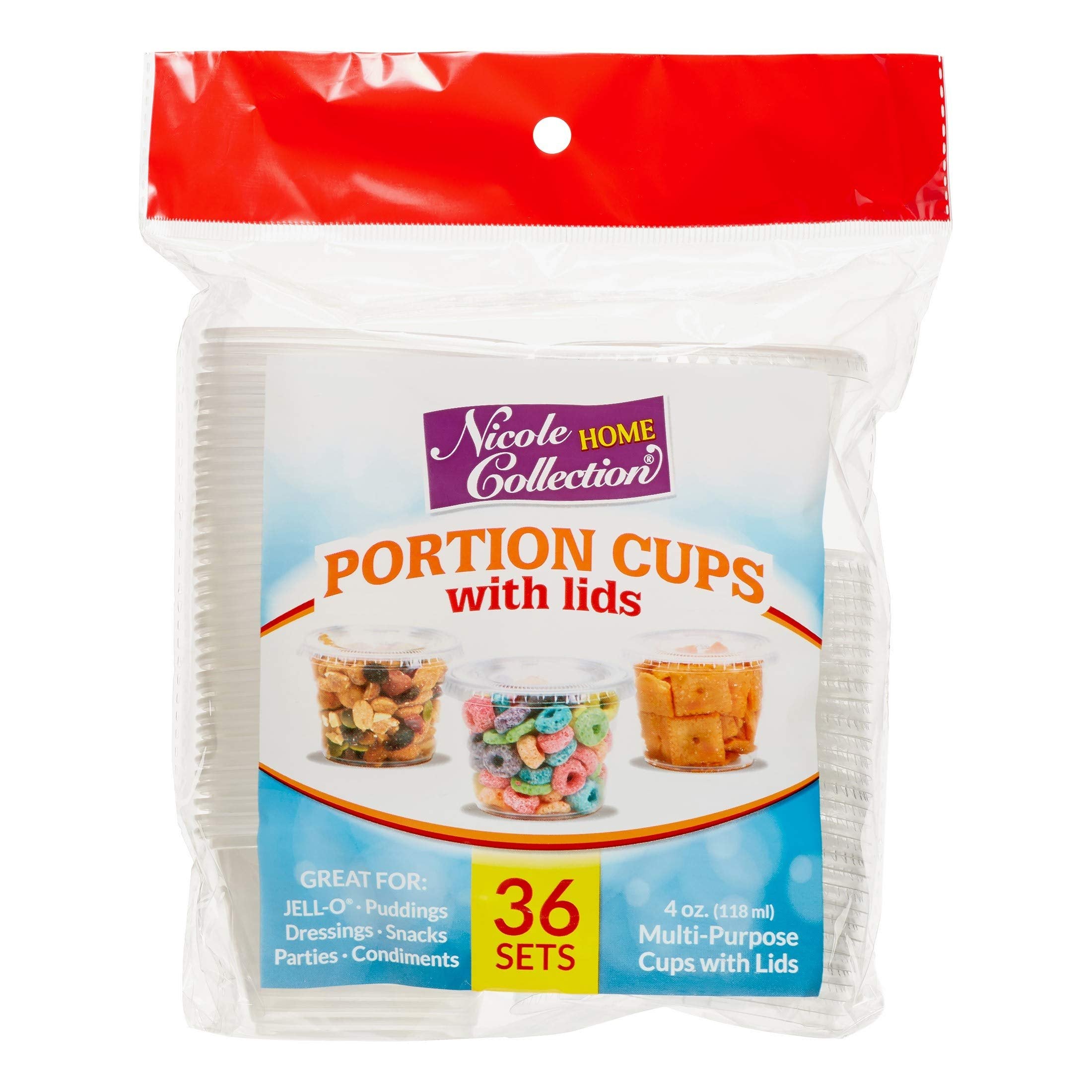 Nicole Home Collection Premium Plastic Portion Cups with Lid (4 Oz.) 36 Pieces - Stackable, Leak-Proof & Crystal Clear - Perfect for Meal Prep, Snacks & Dips