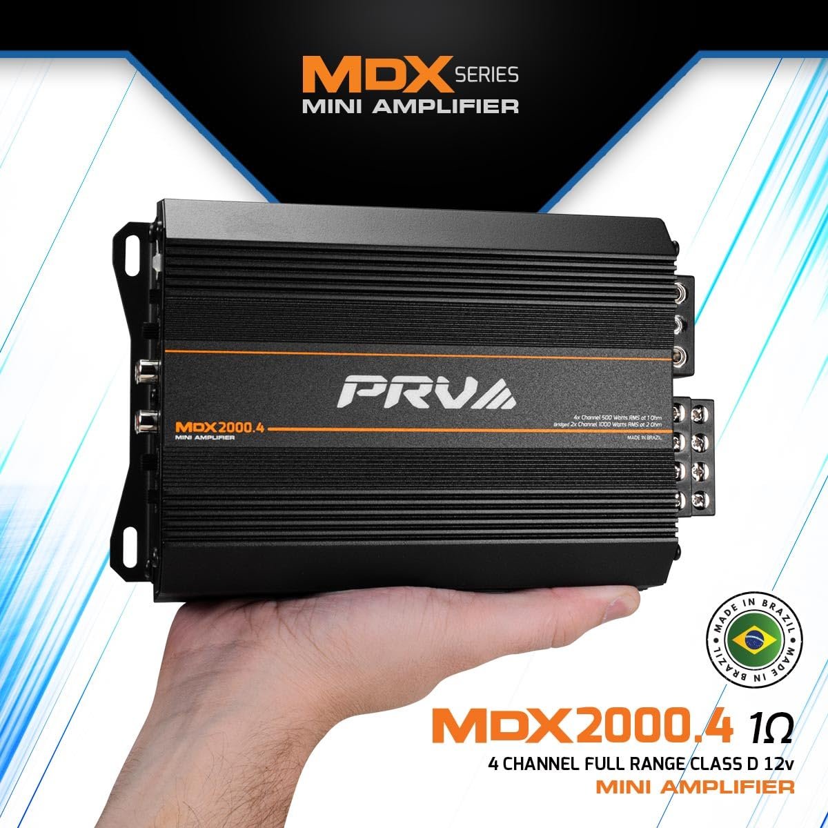 PRV Audio MDX2000.4 1 Ohm Mini 4 Channel Car Audio Amplifier 4 x 500 Watts RMS at 1 Ohm - 2000 Watt 12 Volts Bridgeable Amp for Powersports, Motorcycles, ATV, for High Power Stereo Speaker Systems