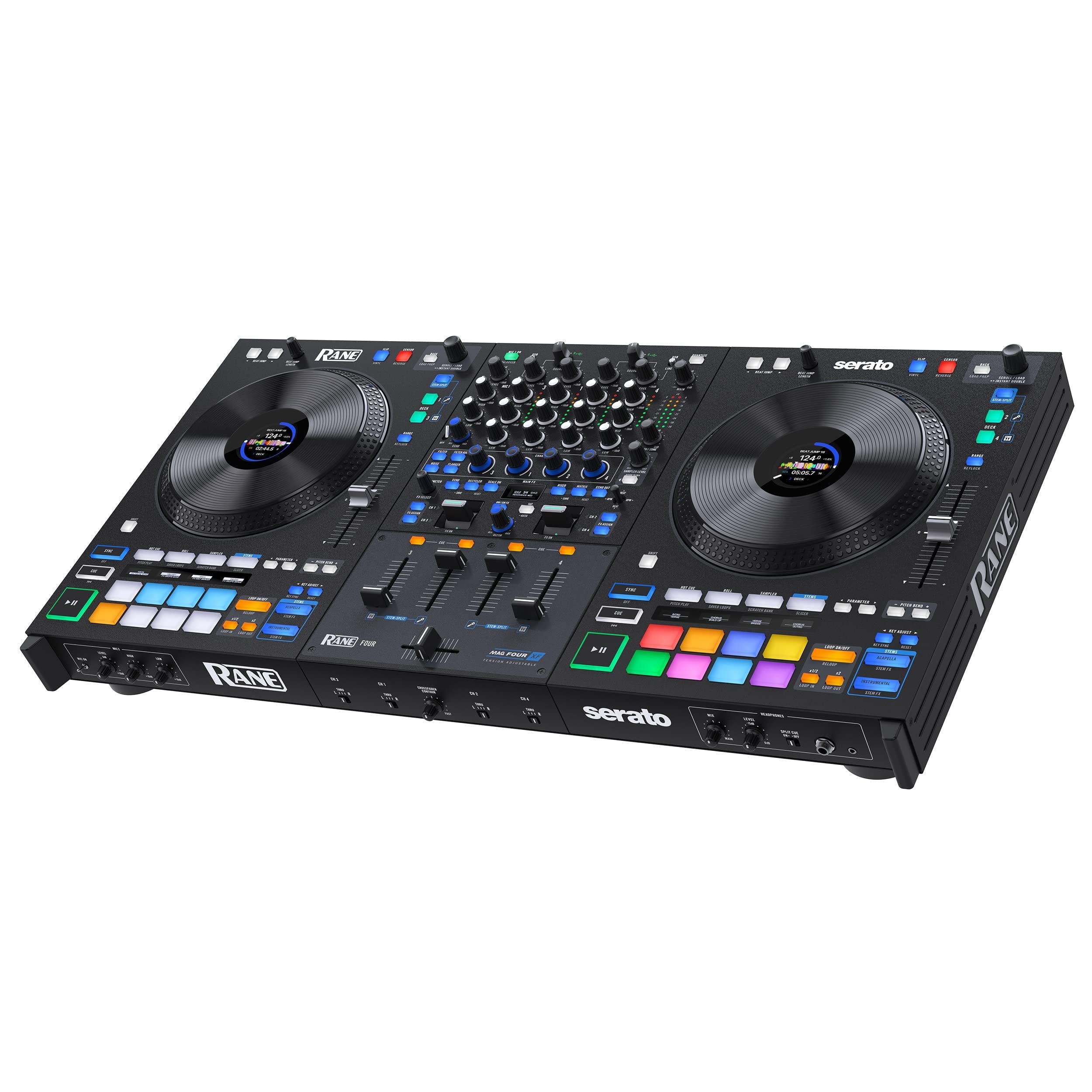RANE FOUR Advanced 4 Channel Stems DJ Controller - 8.5" Jog Wheels with displays, DJ Mixer with Internal FX, Serato DJ Pro & Pitch ‘n Time DJ Included