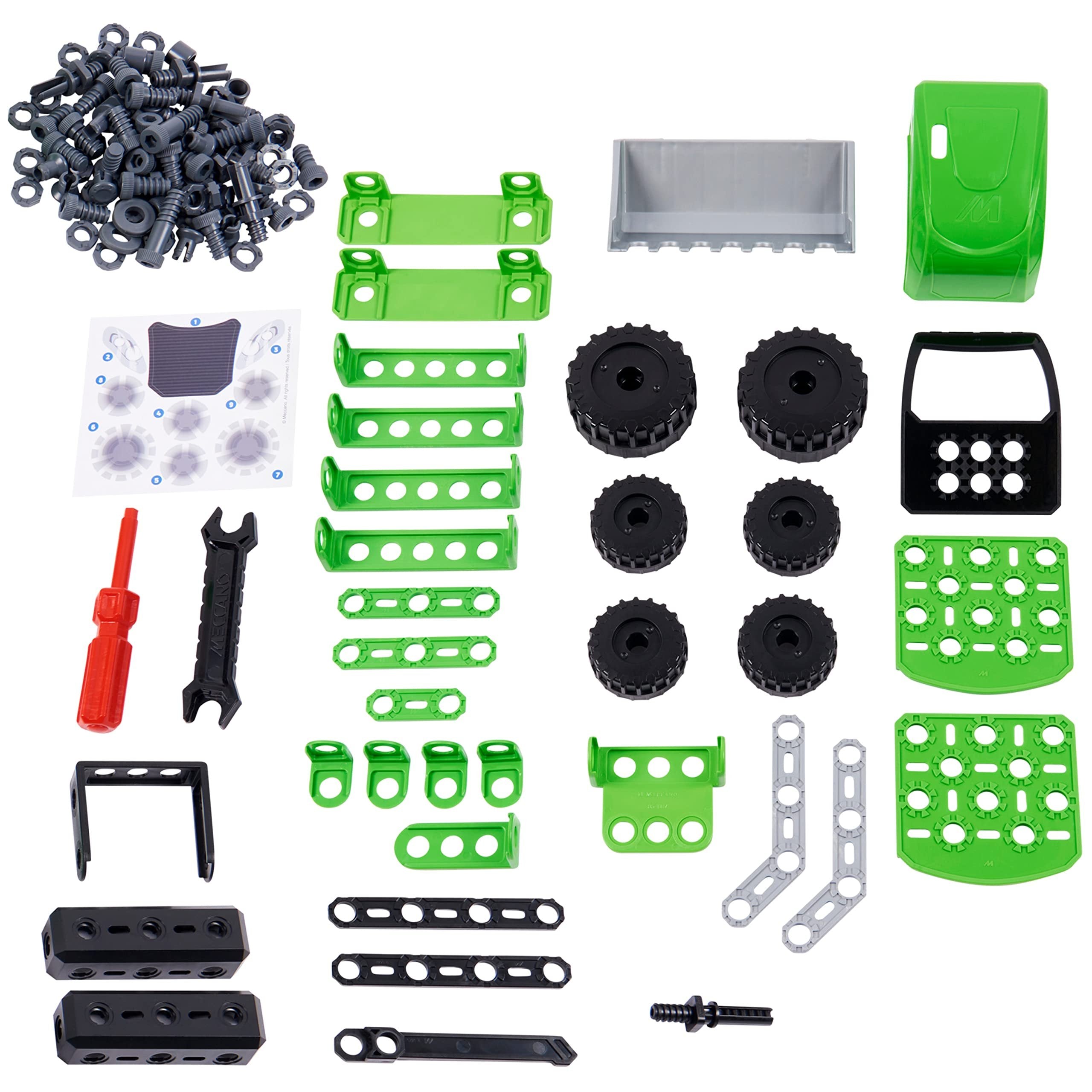 Meccano Junior, Front Loader Tractor with Moving Parts and Real Tools, Toy Model Building Kit, STEM Toys for Kids Ages 5 and up