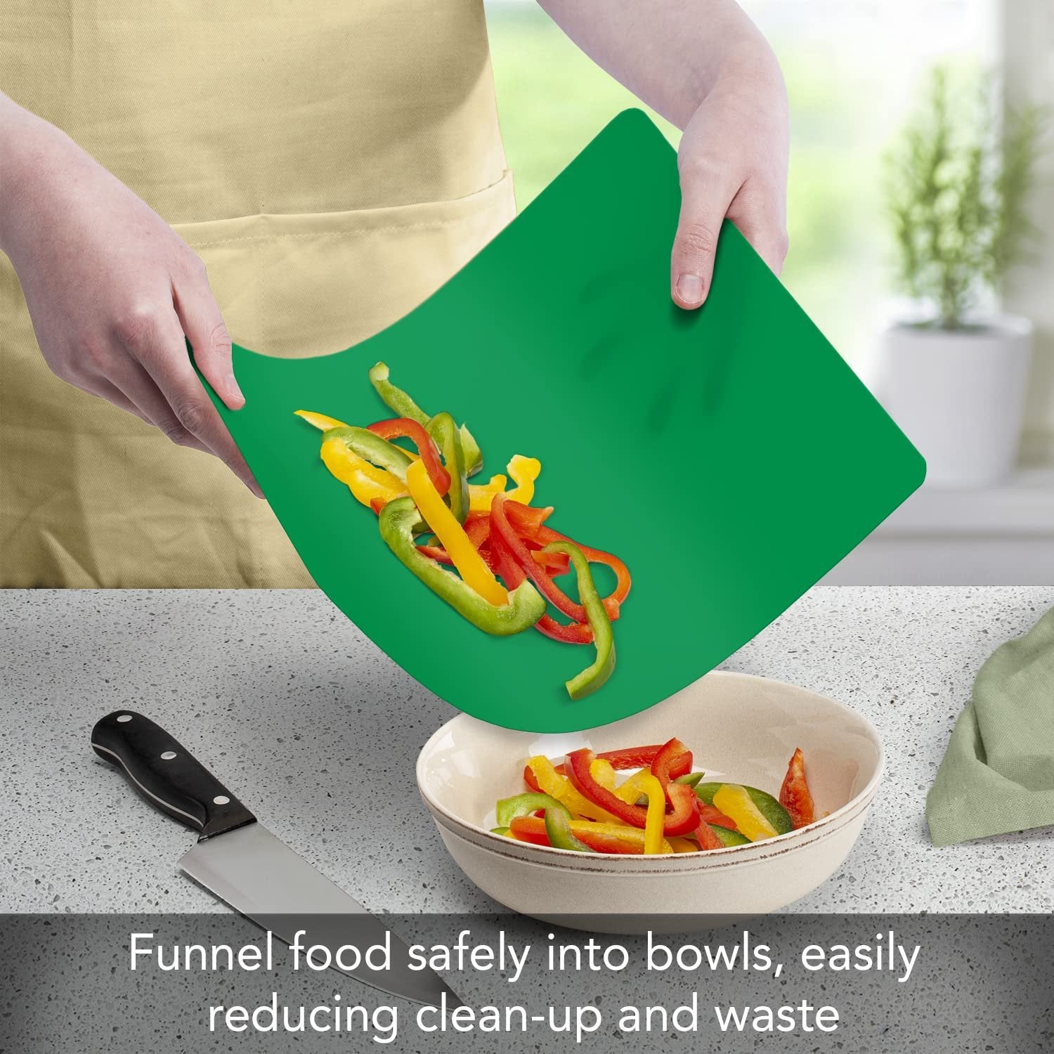 Cut N' Funnel Green Flexible Plastic Cutting Board Mat 2 Pack 15" x 11.5" Made in the USA, Easily Funnels Foods, Knife Friendly, Easily Wipes Clean