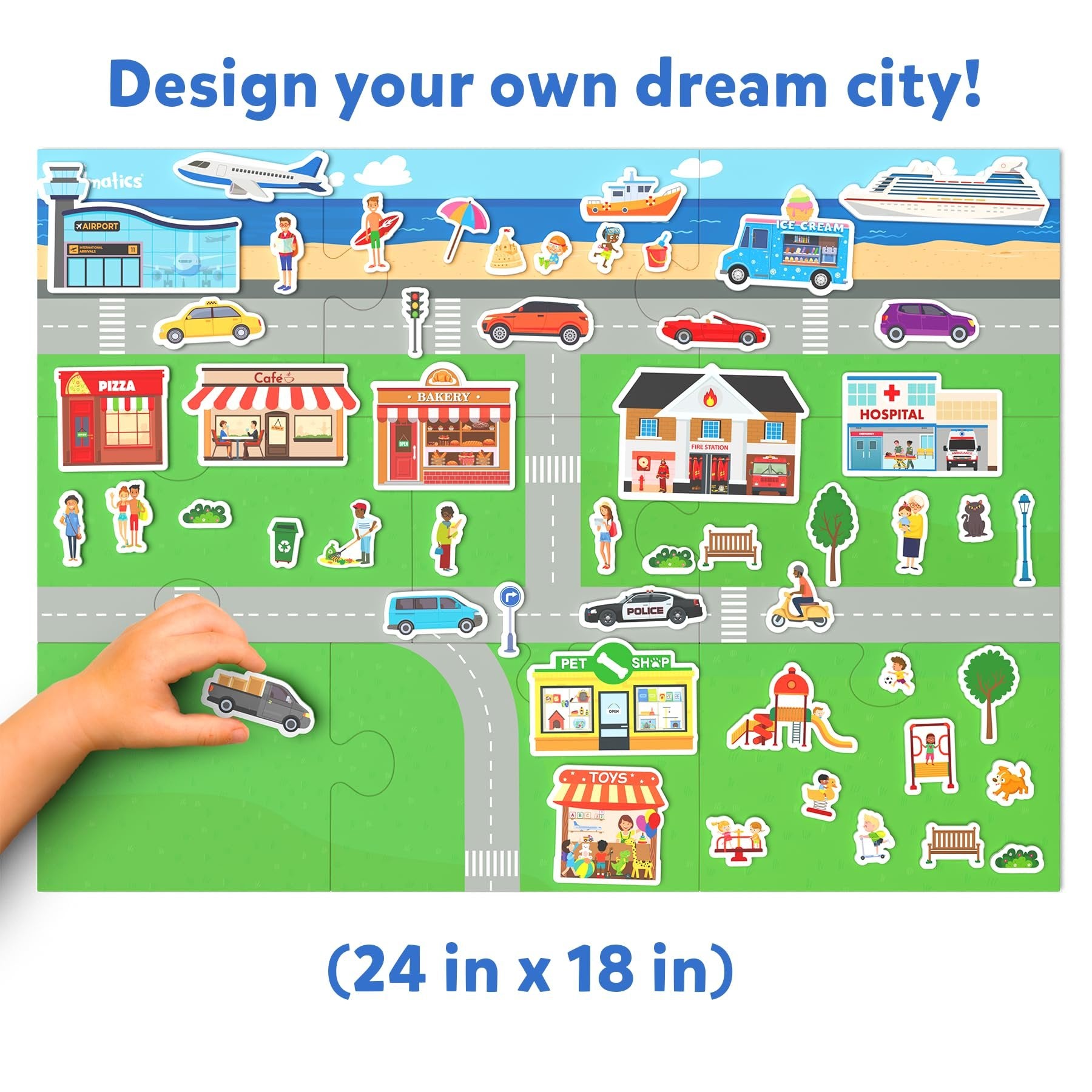 Skillmatics Creative Toy Magnetopia - Design Your City, Interactive Pretend Play Set for Kids, Toddlers, 60+ Magnetic Pieces, Preschool Learning Game, Gifts for Boys & Girls Ages 3, 4, 5, 6, 7