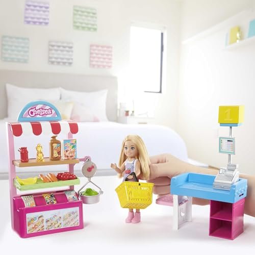 Barbie Chelsea Can Be Doll & Snack Stand Playset with 15+ Accessories Including Snack Stand, Register & Shopping Basket, Blond Doll