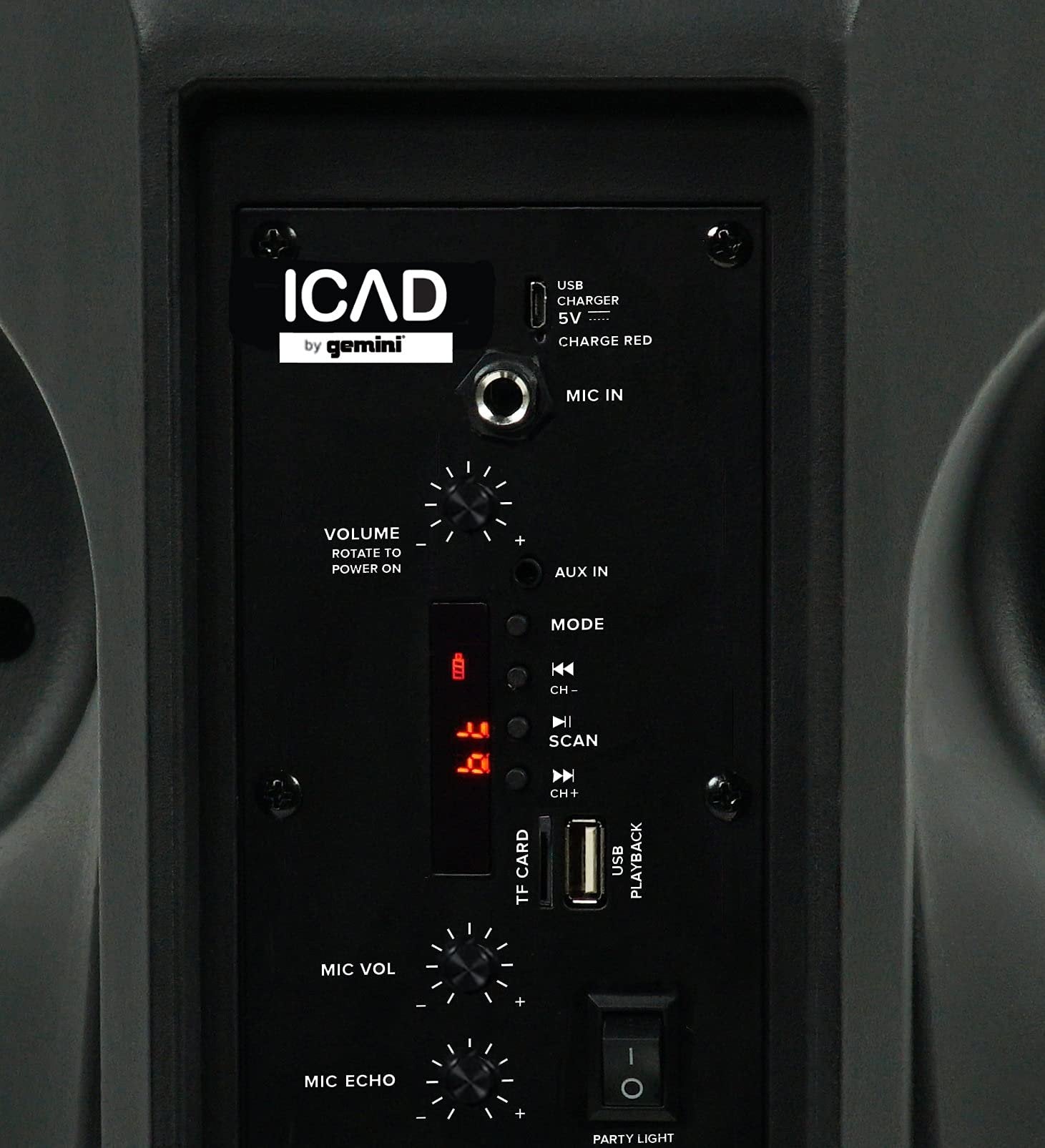 ICAD by Gemini GSX-L208BTB Wireless Rechargeable Portable Bluetooth LED Party Light Show 8" Inch Woofer Powered 500W Watts Peak PA System Karaoke Speaker w Micro SD USB and FM Radio Tuner, Microphone