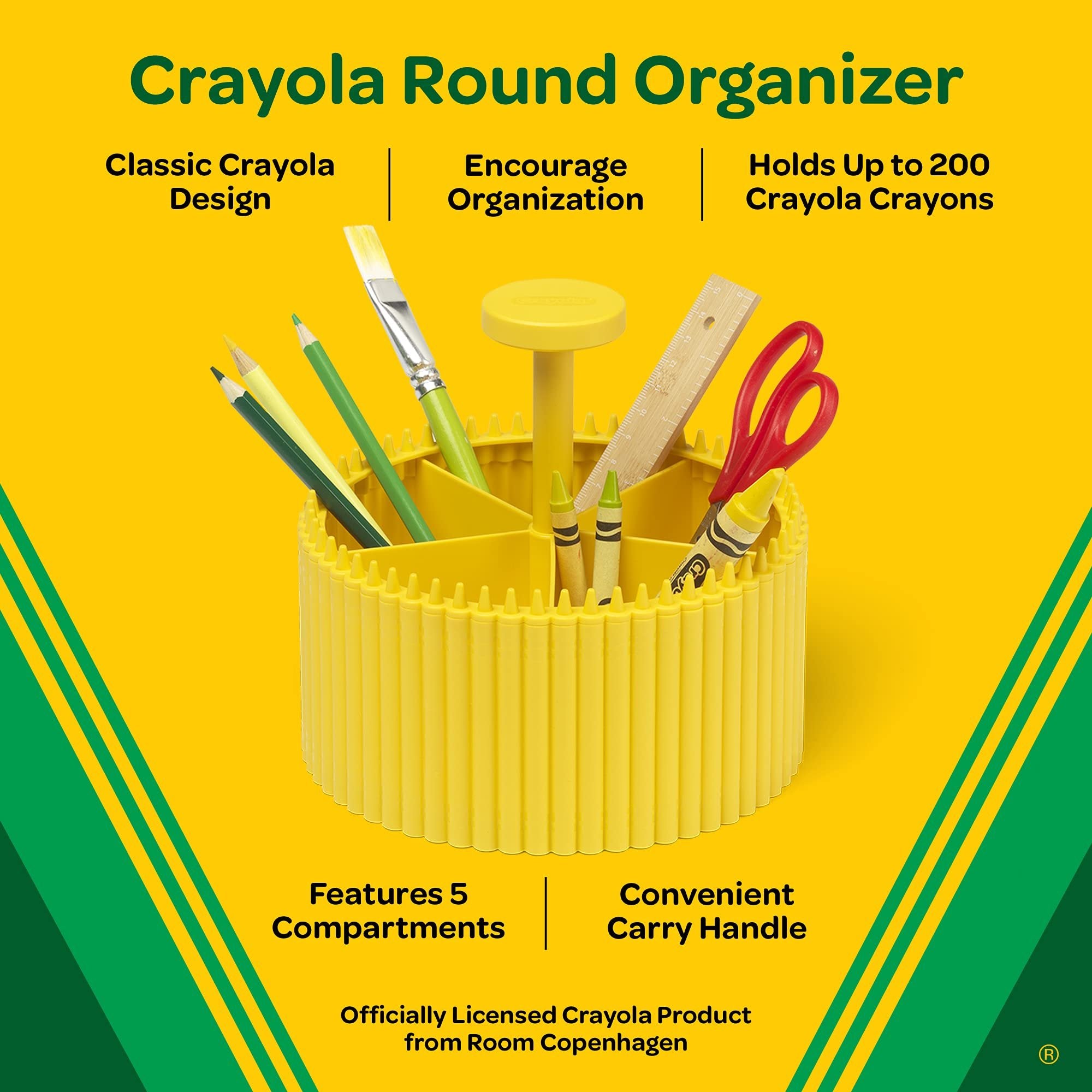 Crayola Round Storage Organizer - Creative Kids Desk Organizer With 5 Sections For Storing Pens, Pencils, Crayons And Other School/Office Supplies, Dandelion, Kids 3+ Years