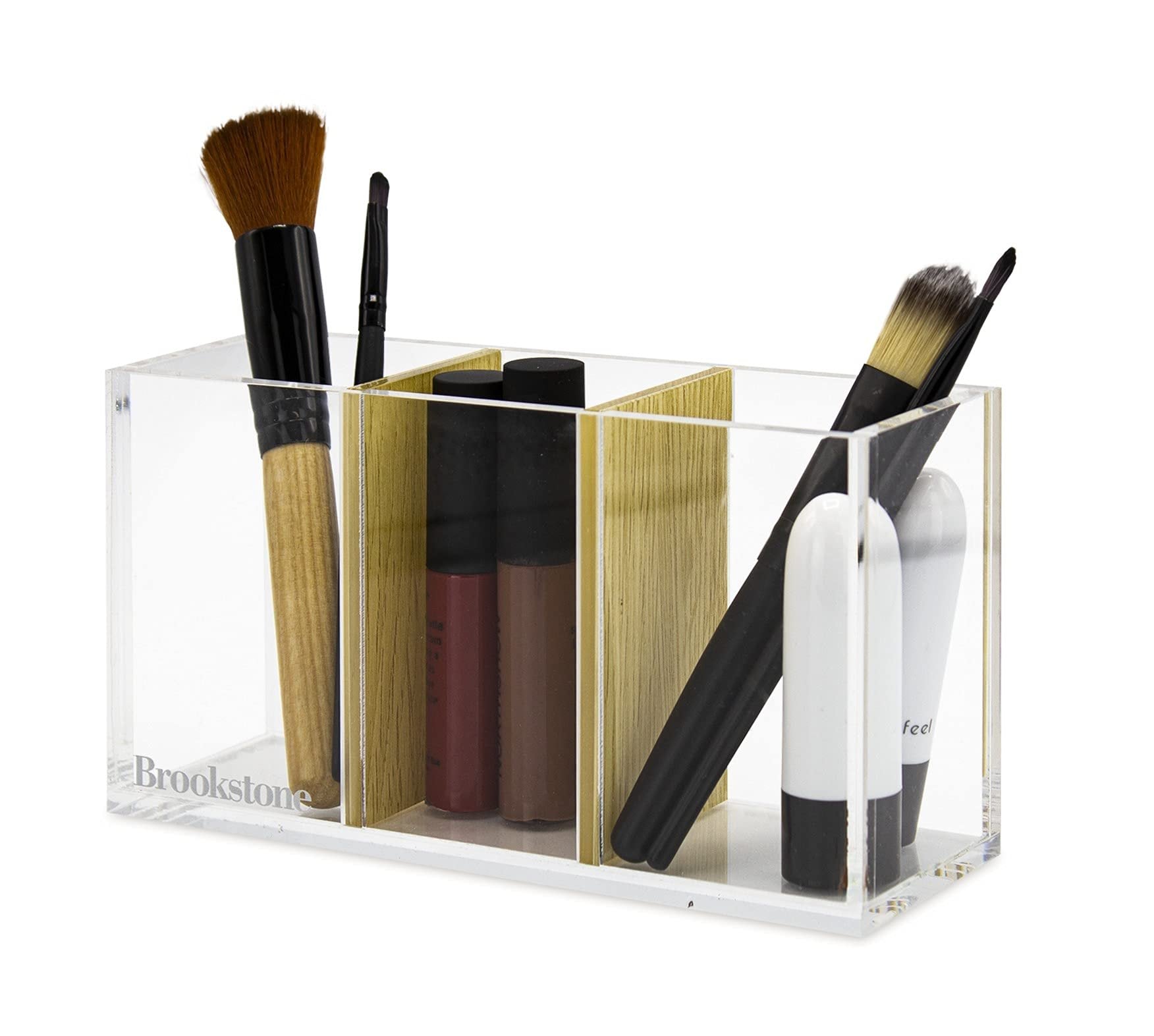 BROOKSTONE, Acrylic Organizer with Removable Dividers for Office Desk or Makeup Stationary, Modern Design