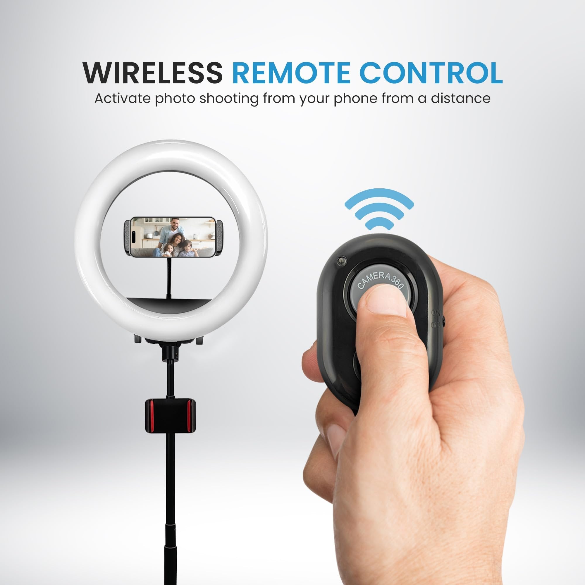 iDance LED Ring Light with Cell Phone Holder, 10", USB Powered with Bluetooth Remote Control and Foldable Adjustable Tripod Stand, Selfie, Makeup Ring Light with Universal iPad Mini Holder