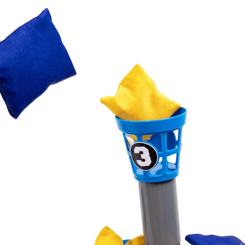 B3 Blitz, Bean Bag and Pong Ball toss Game, Indoor Party Game for Adults and Family: College Bean Bag The Next Generation Pong Game;Game Stand, 5 Buckets 8 Bean Bags 4 Pong Balls, Blue