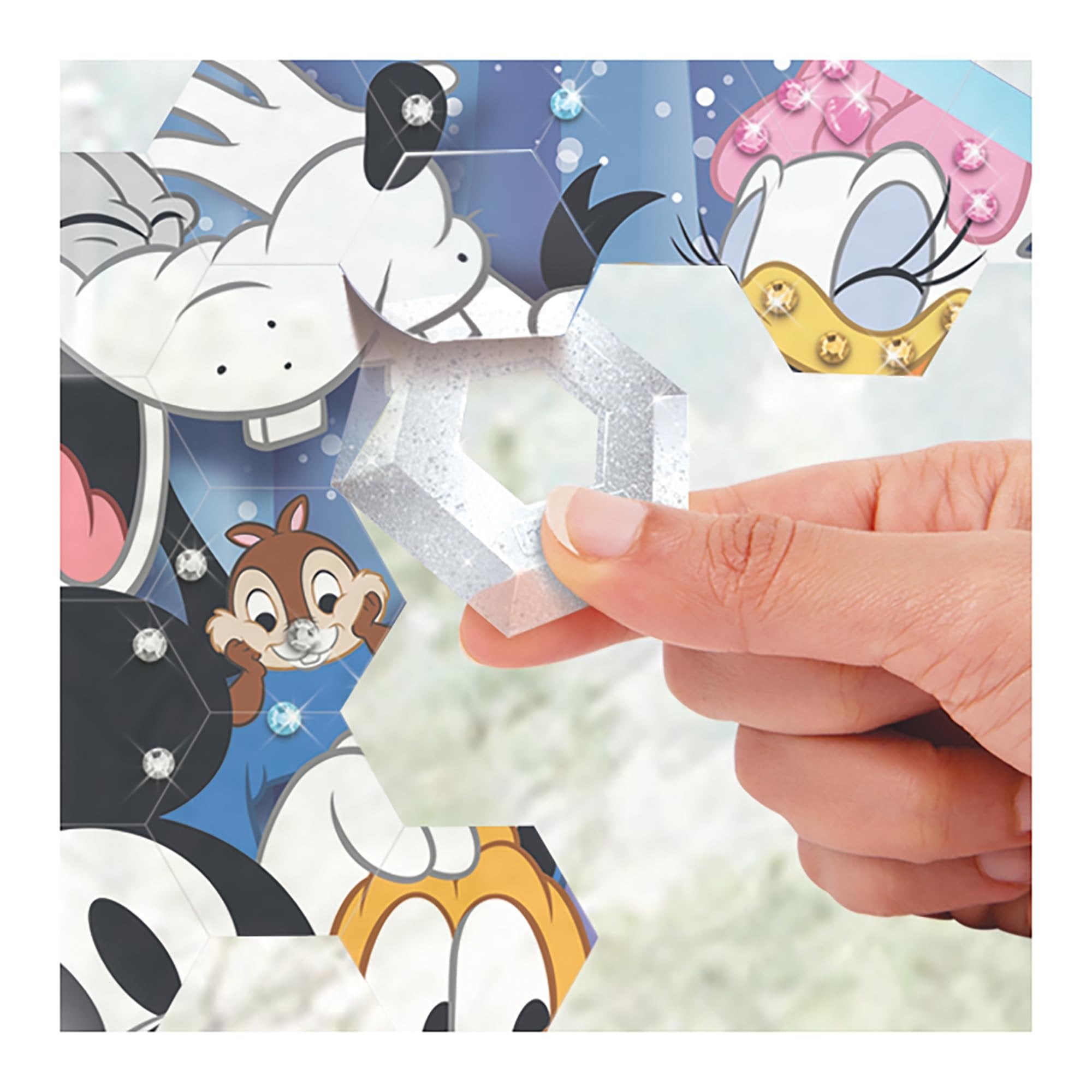Make It Real Disney: Window Art Mosaic - Mickey & Friends - 66 pcs, Reusable Puzzle Window Clings, Creates a 12.2 x 13.5 Image, Kids Ages 6+