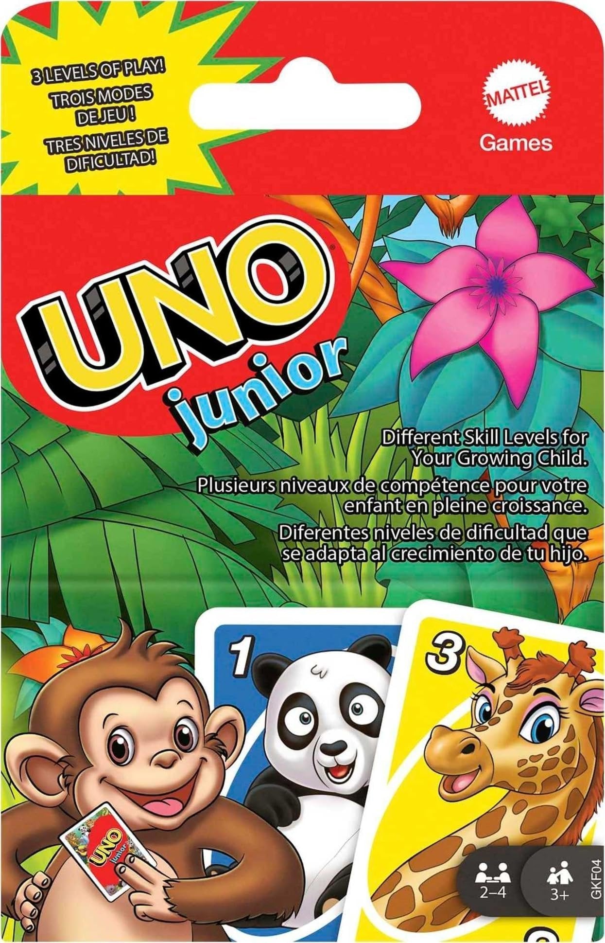 Mattel Games UNO Junior Card Game for Kids with Simple Rules, Levels of Play and Animal Matching for 2-4 Players