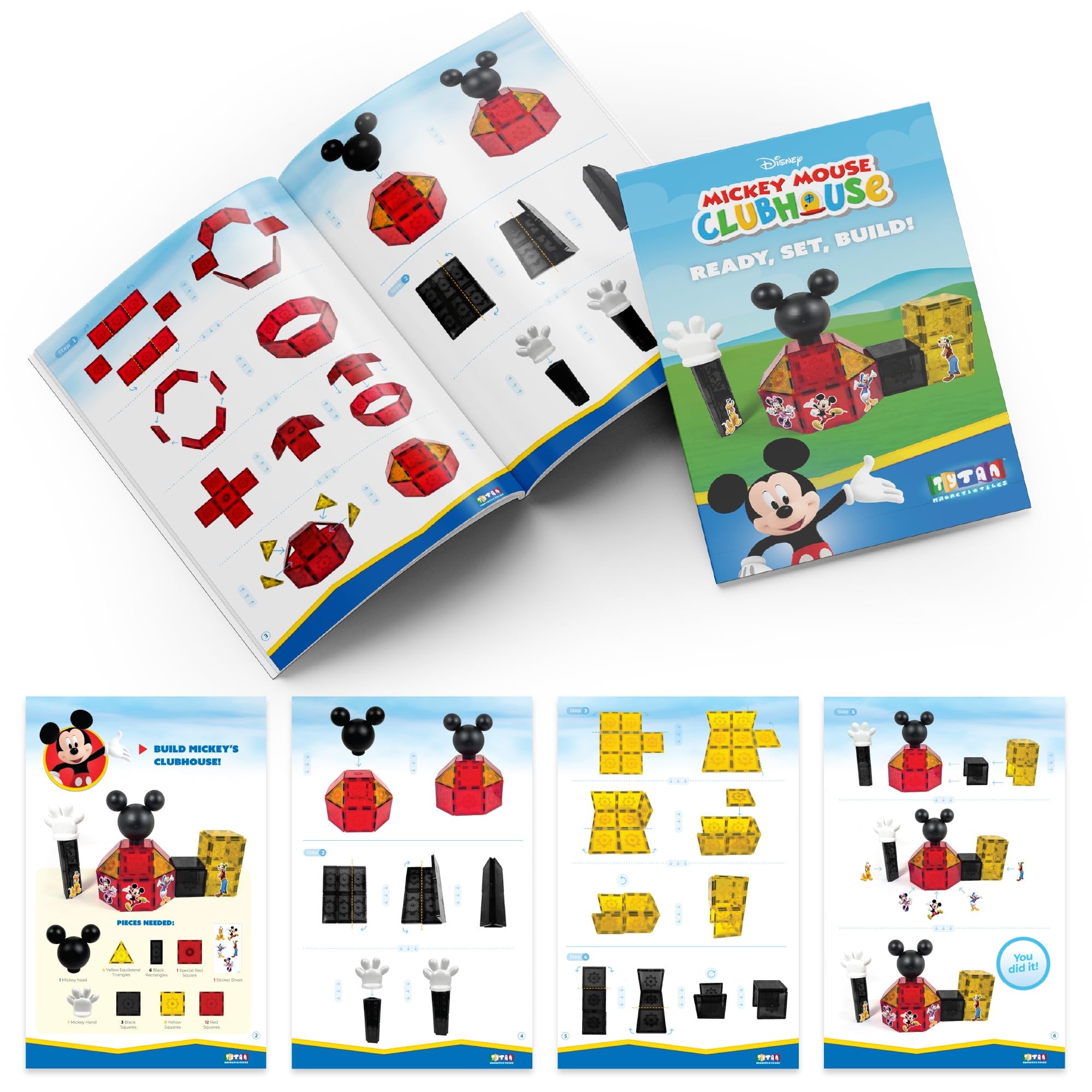 Tytan Toys Official Disney Mickey Mouse Toy Clubhouse Magnetic Tile Set, 37-Piece STEAM Building Toy for Kids 3+, Mickey Mouse Clubhouse Toys Educational Playset with Friends Figures