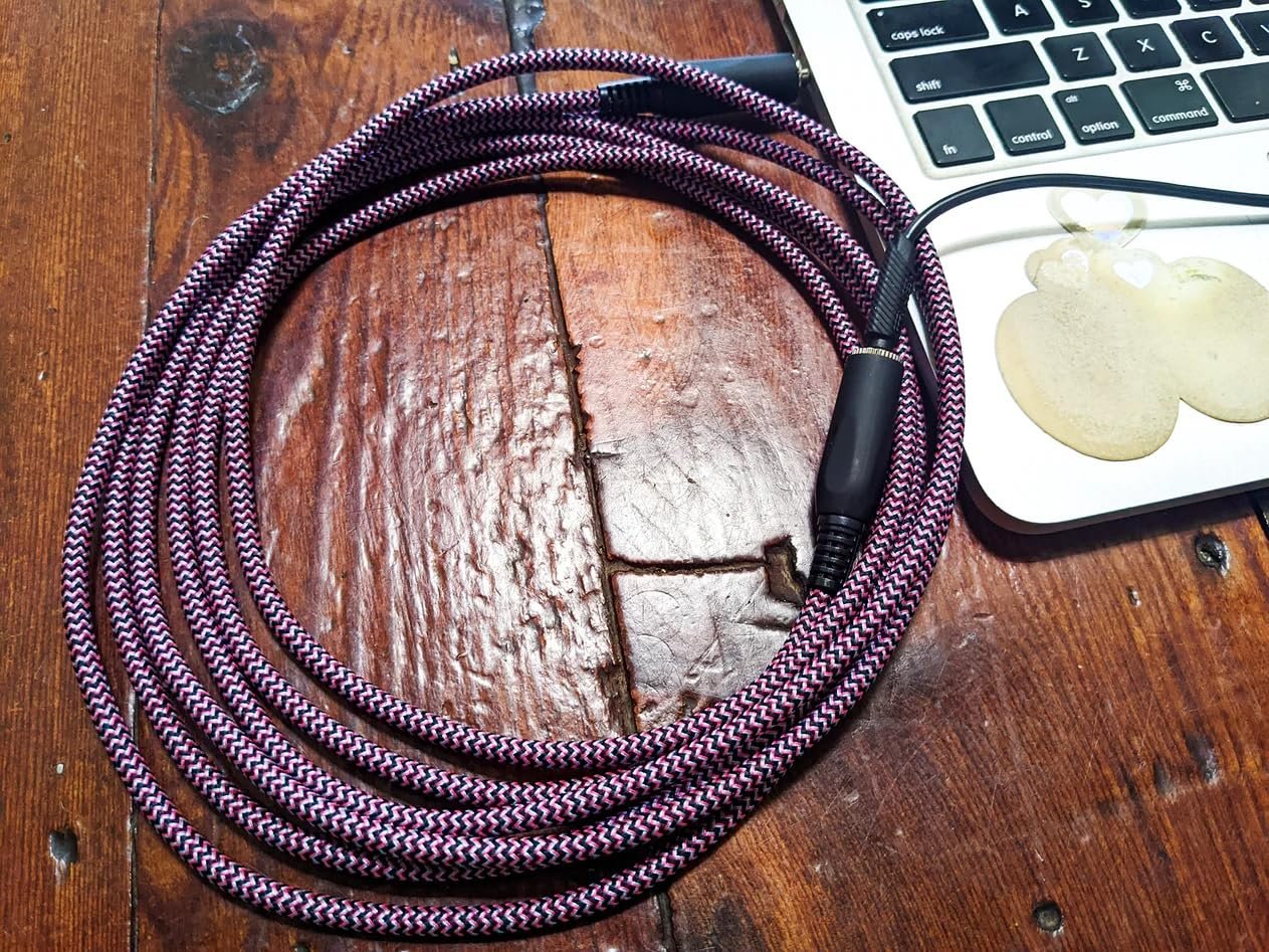 PIGHOG PHX3520RPP 20-feet Headphone Extension Cable TRS 3.5mm Female to TRS 3.5mm Male Woven Exterior Heavy Duty Molded Connectors Riviera Purple