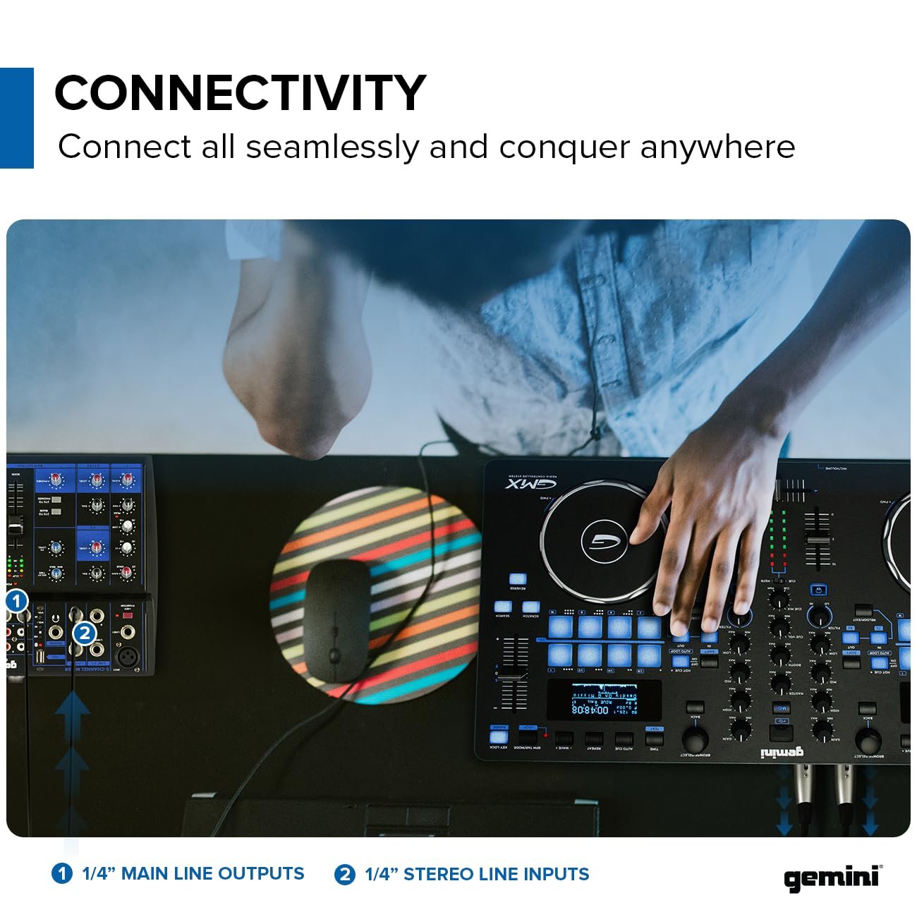 Gemini Sound GEM-05USB - 5-Channel Bluetooth Audio Mixer, USB Playback, Compact DJ Mixer Console with Phantom Power, 2-Band EQ, and FX Control