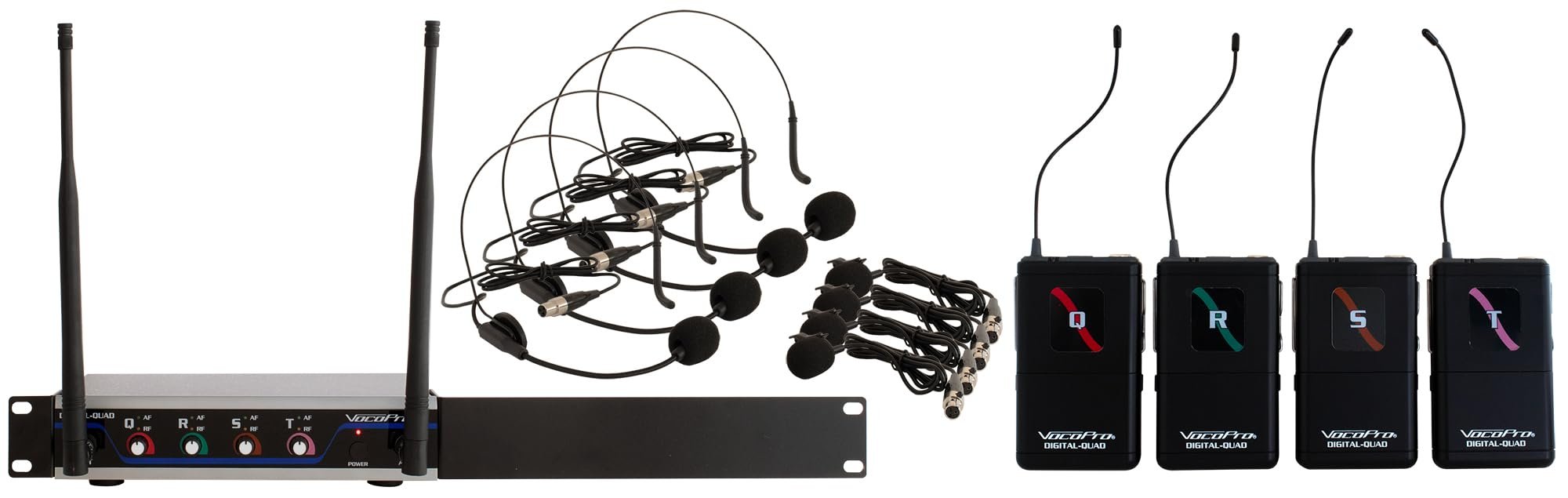 VocoPro Four Channel UHF Wireless Mic System with Headset and Lapel Mics