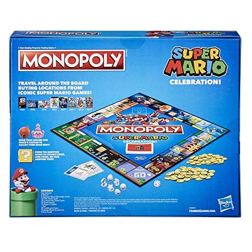 Monopoly Super Mario Celebration Edition Board Game for Super Mario Fans for 4 Players Ages 8 and Up, with Video Game Sound Effects