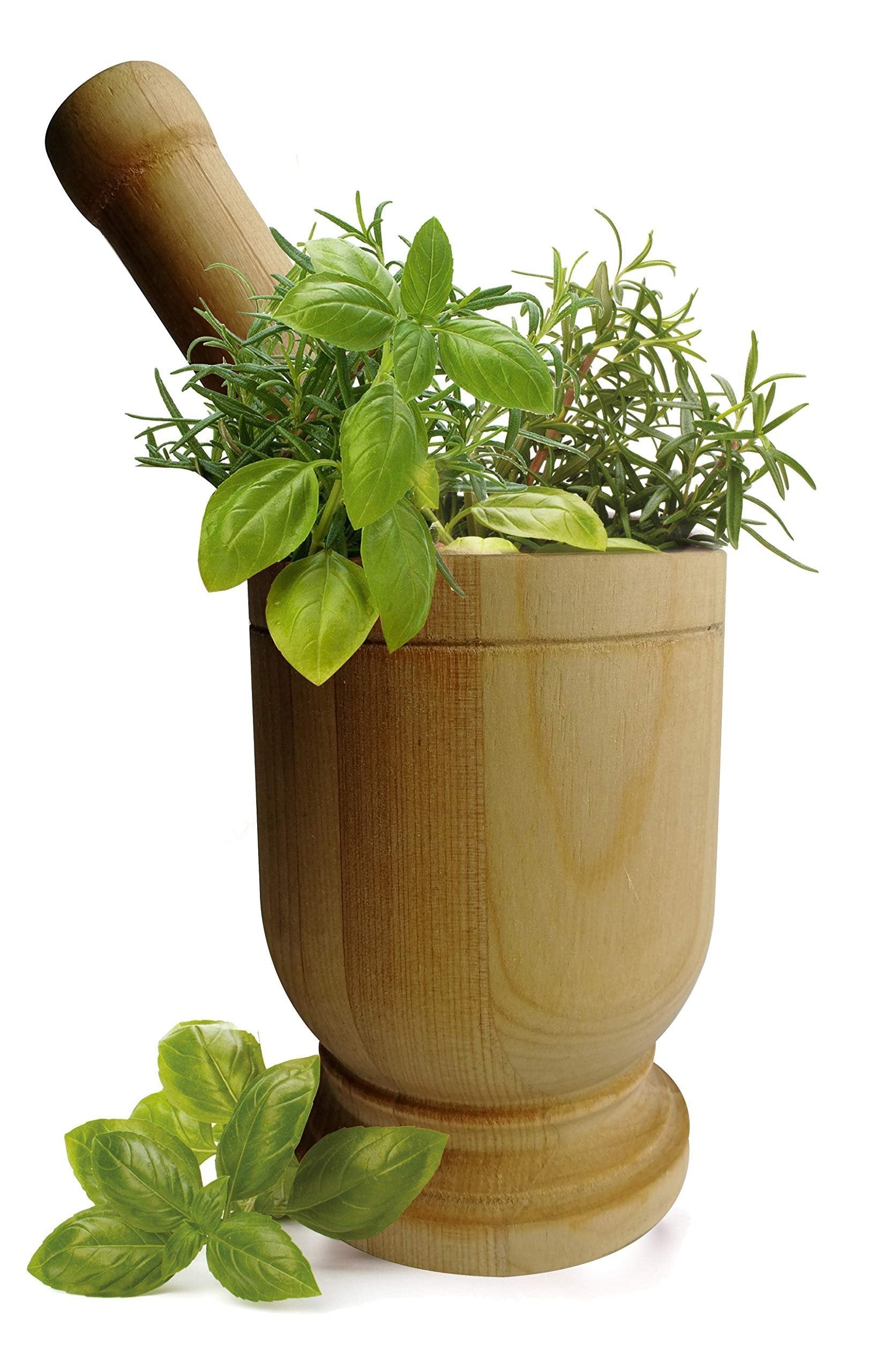 Bene Casa - Natural Wooden Mortar and Pestle (5" x 3.5" - 8 oz Capacity) - Grinder for Spices, Seasonings, Pastes, Pesto, and Guacamole
