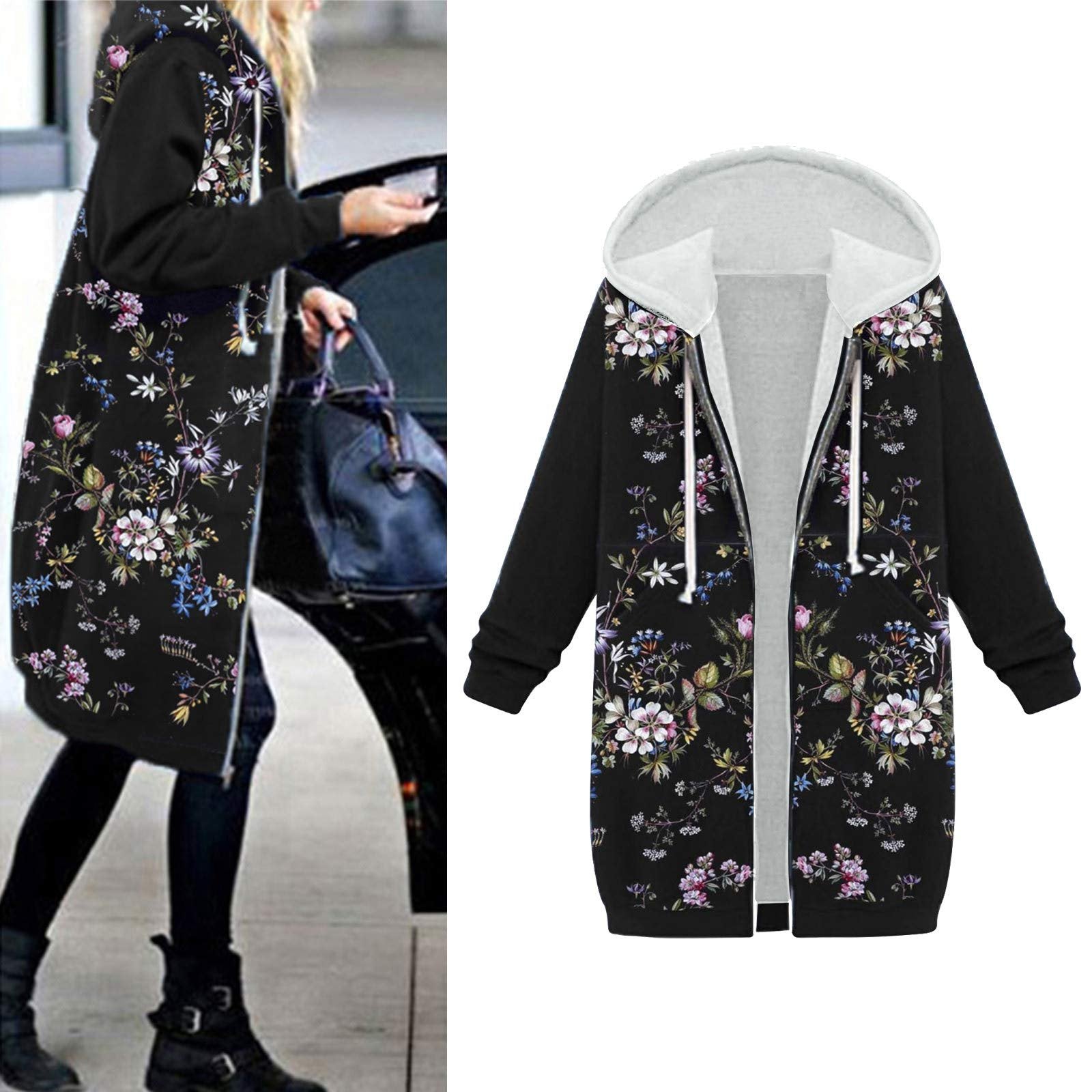 Women Warm Zipper Open Winter Hoodies Sweatshirt Long Coat Jacket Tops Outwear