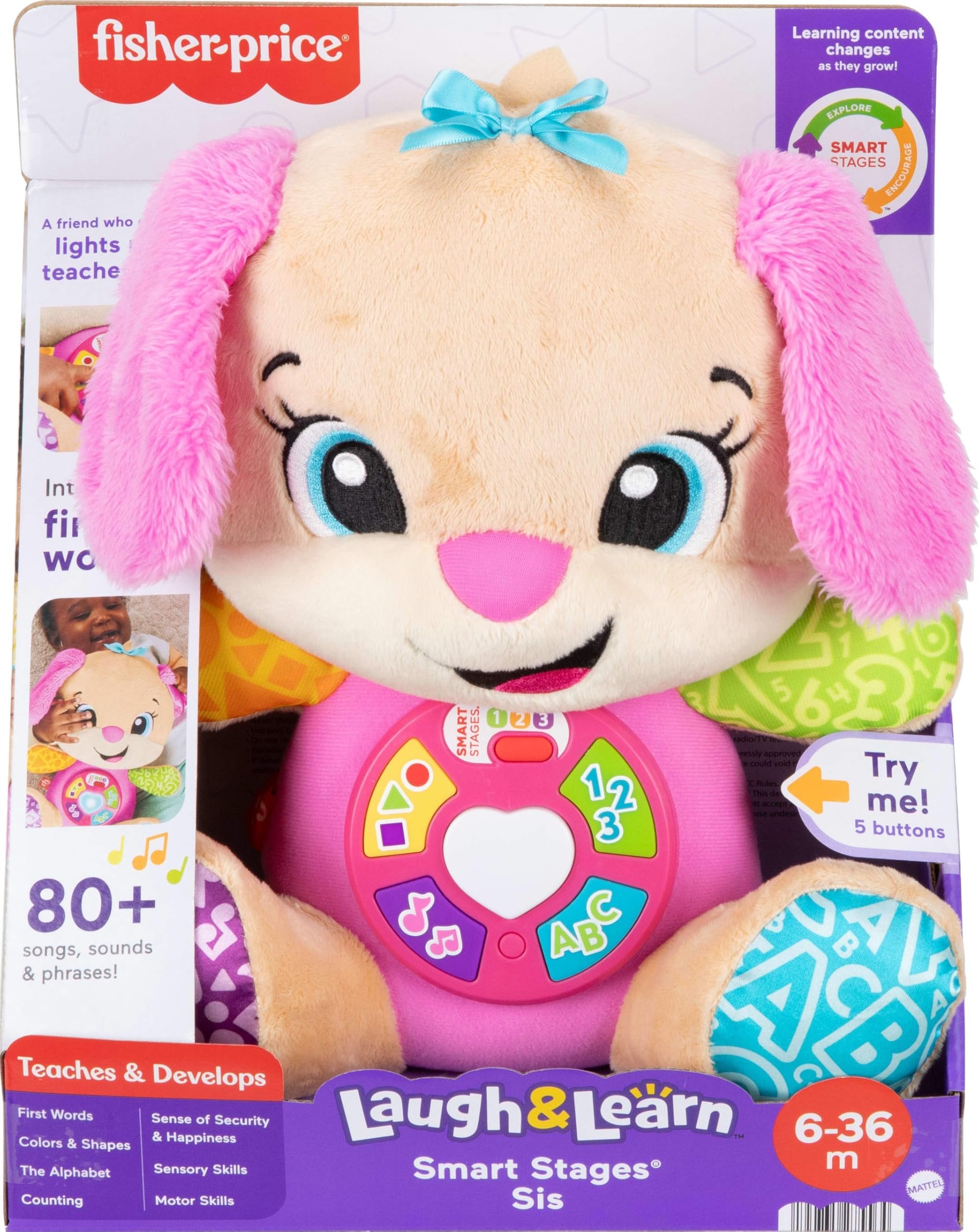 Fisher-Price Baby Toy Laugh & Learn Smart Stages Sis Musical Plush with Lights & Learning Songs for Infants Ages 6+ Months