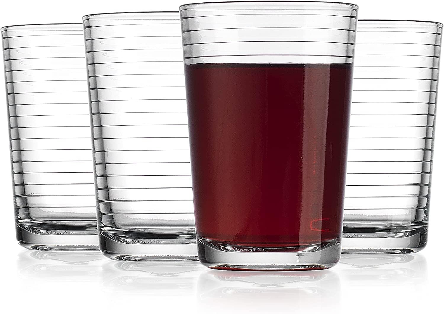 Juice Glasses 7 oz. Set Of 4 Glass Cups – By Home Essentials and Beyond – Beverage Water Tumblers for Juice, Whiskey, Cocktails, Iced Tea. Dishwasher safe.