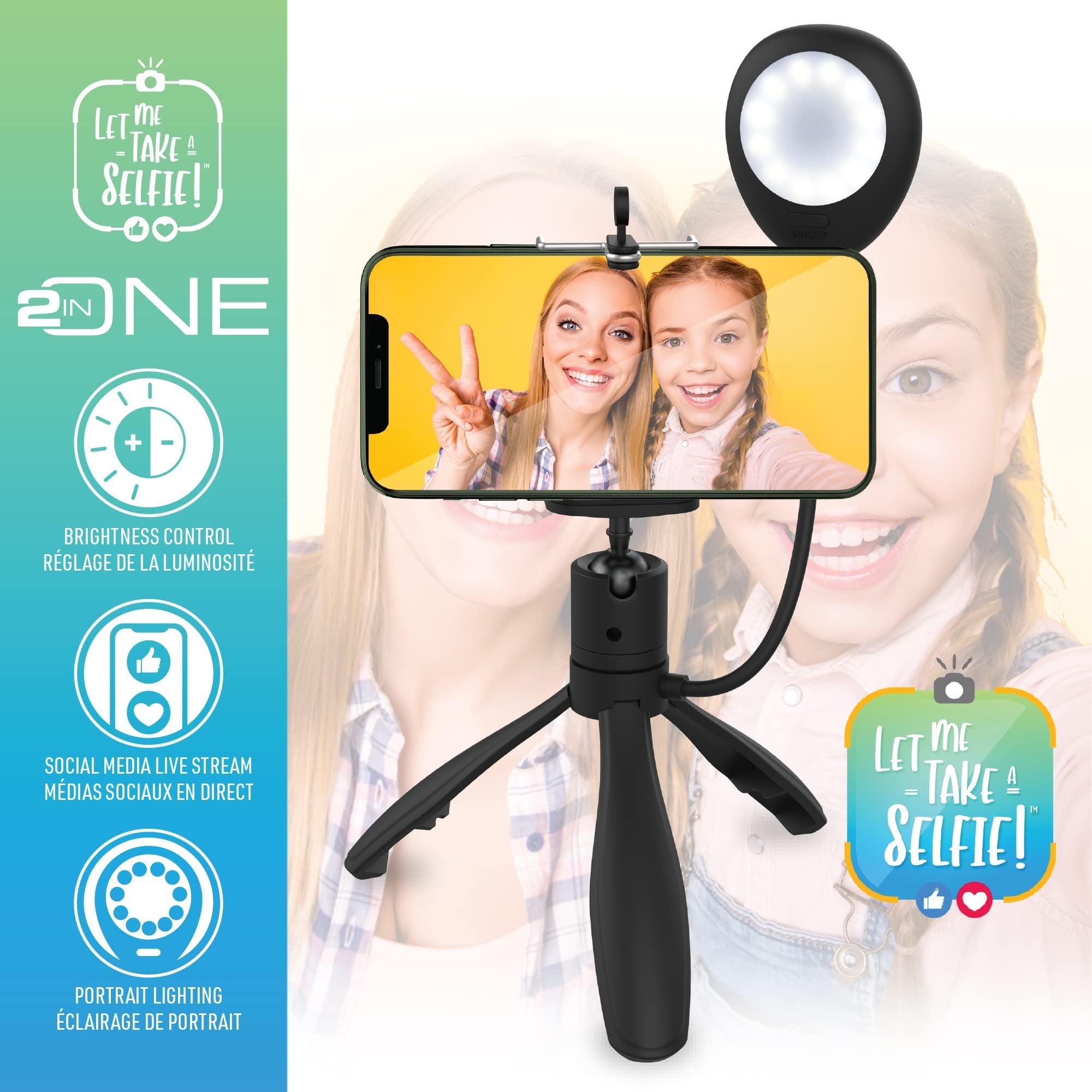 Xtreme XCA21019BLK LED Smartphone Extendable Selfie Mount 2 in 1 Led Selfie Stick 3 White Lighting Levels, Tripod Handheld, Use for TikTok, Live Streaming, Social Media
