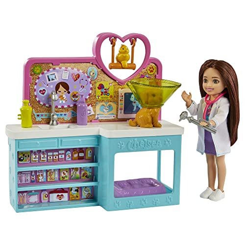 Barbie Doll & Playset with Accessories, Chelsea Can Be Pet Vet Set with Brunette Small Doll, 4 Animals & 18 Pieces