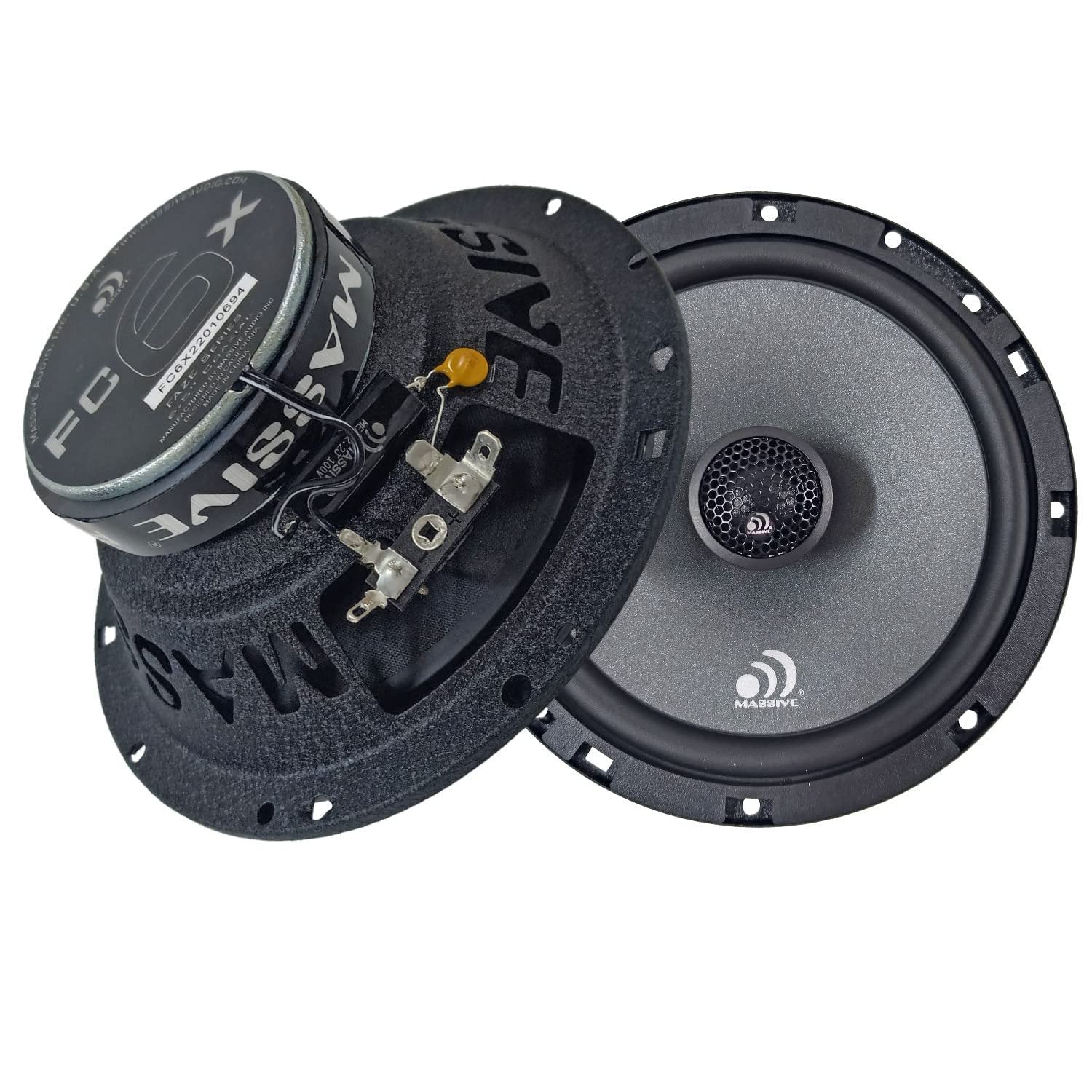 Massive Audio FC6X - 6.5 Inch, 150 Watts Max Hi Quality Coaxial Speakers, Faze Series, 20mm Aluminum Dome Ferro Fluid, 6dB Crossover, 4 Ohm (Sold AS Pair)