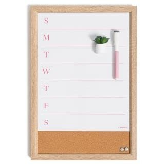 11"x16" Dry Erase Wood Frame Weekly Planner with Cork Strip and Marker - U Brands