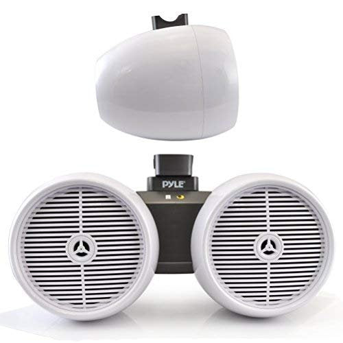 Pyle Marine Wakeboard Tower Speakers - Waterproof 6.5” Dual Subwoofer Speaker Set & 1.0” Tweeters, LED Lights and 400 Watt Power - 2-Way Boat Audio System w/Mounting Bracket-PLMRWB852LEW (White)