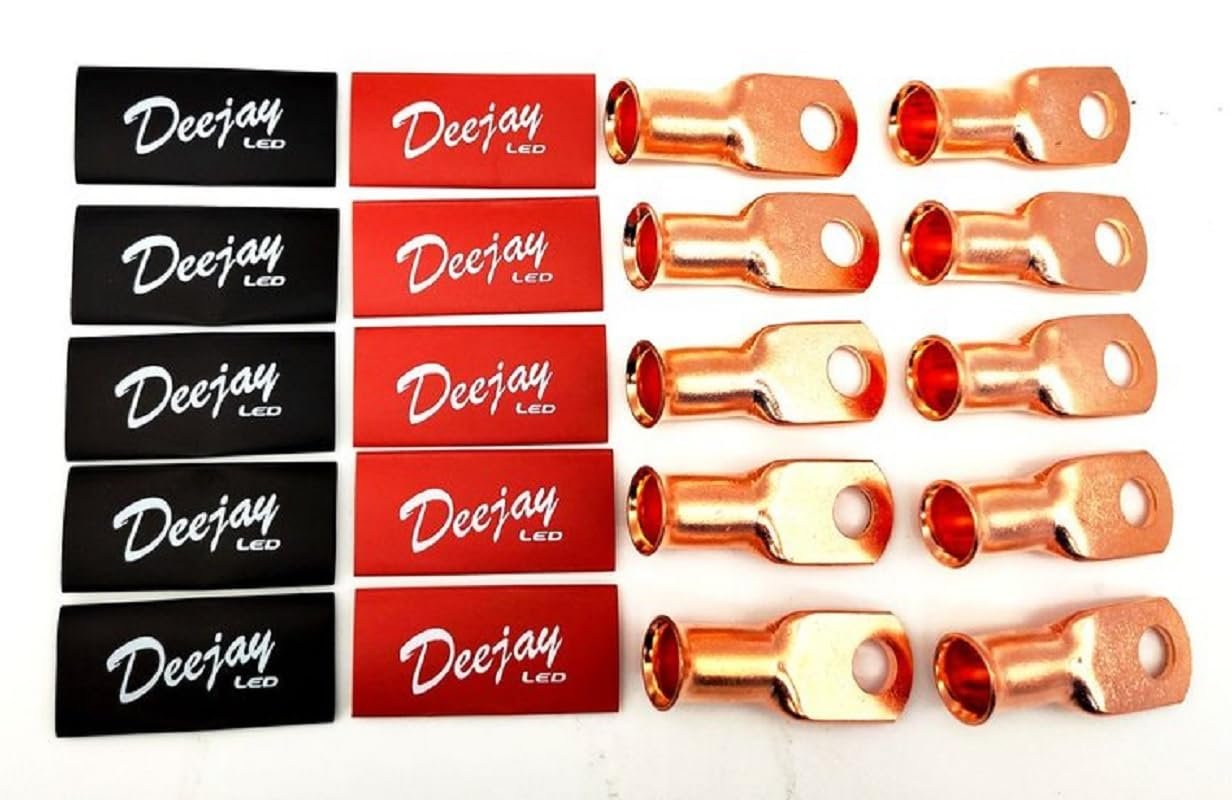 DEEJAY LED TBH2GA10PINKBLK 10 Pack Crimp Connector Style for 2 Gauge Wire Pink / Black Tube Insulators