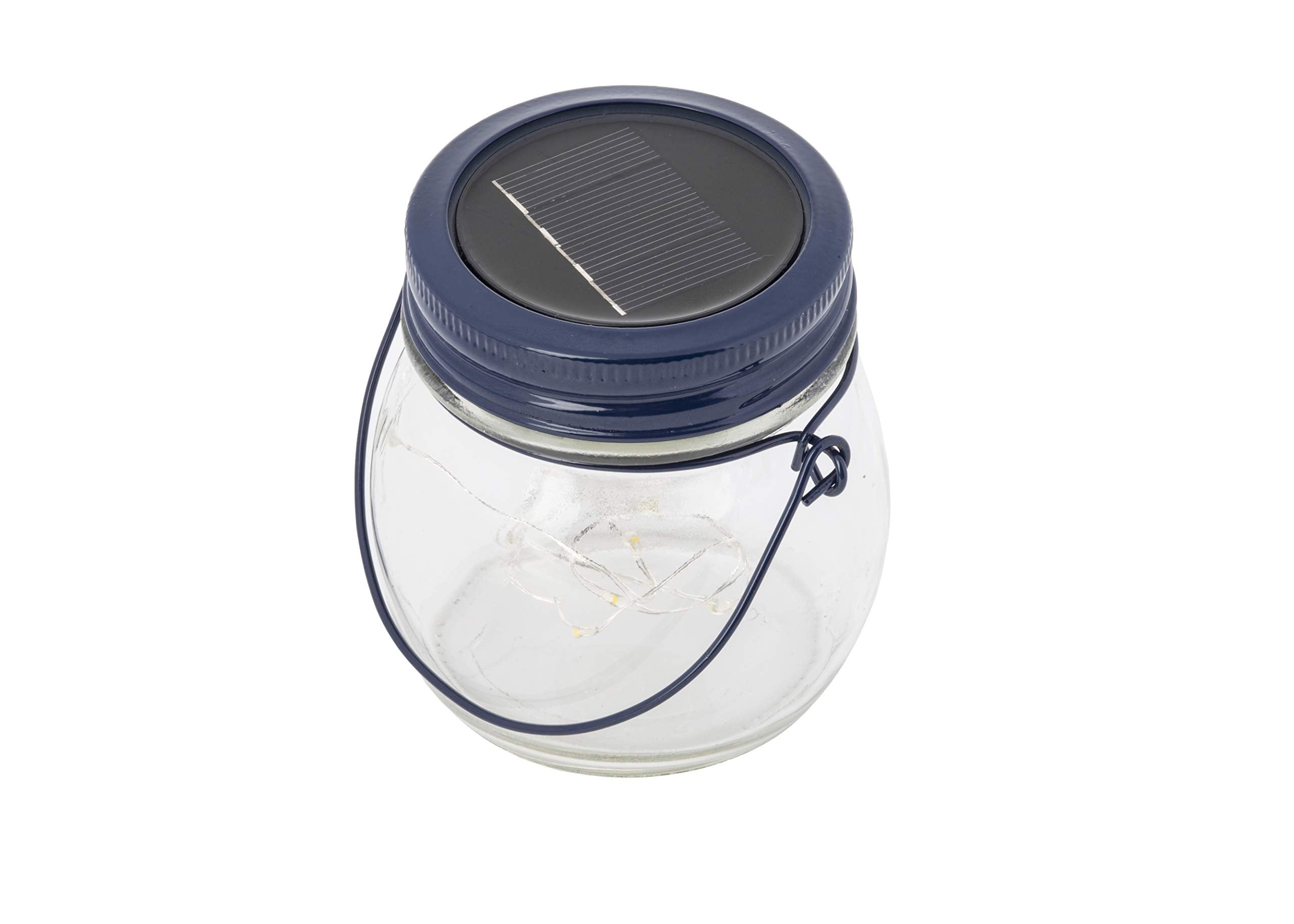 Tablecraft Wanderlust Collection LED Solar Lantern, Glass with Blue Top, 3.75" x 3.375" x 3.625"