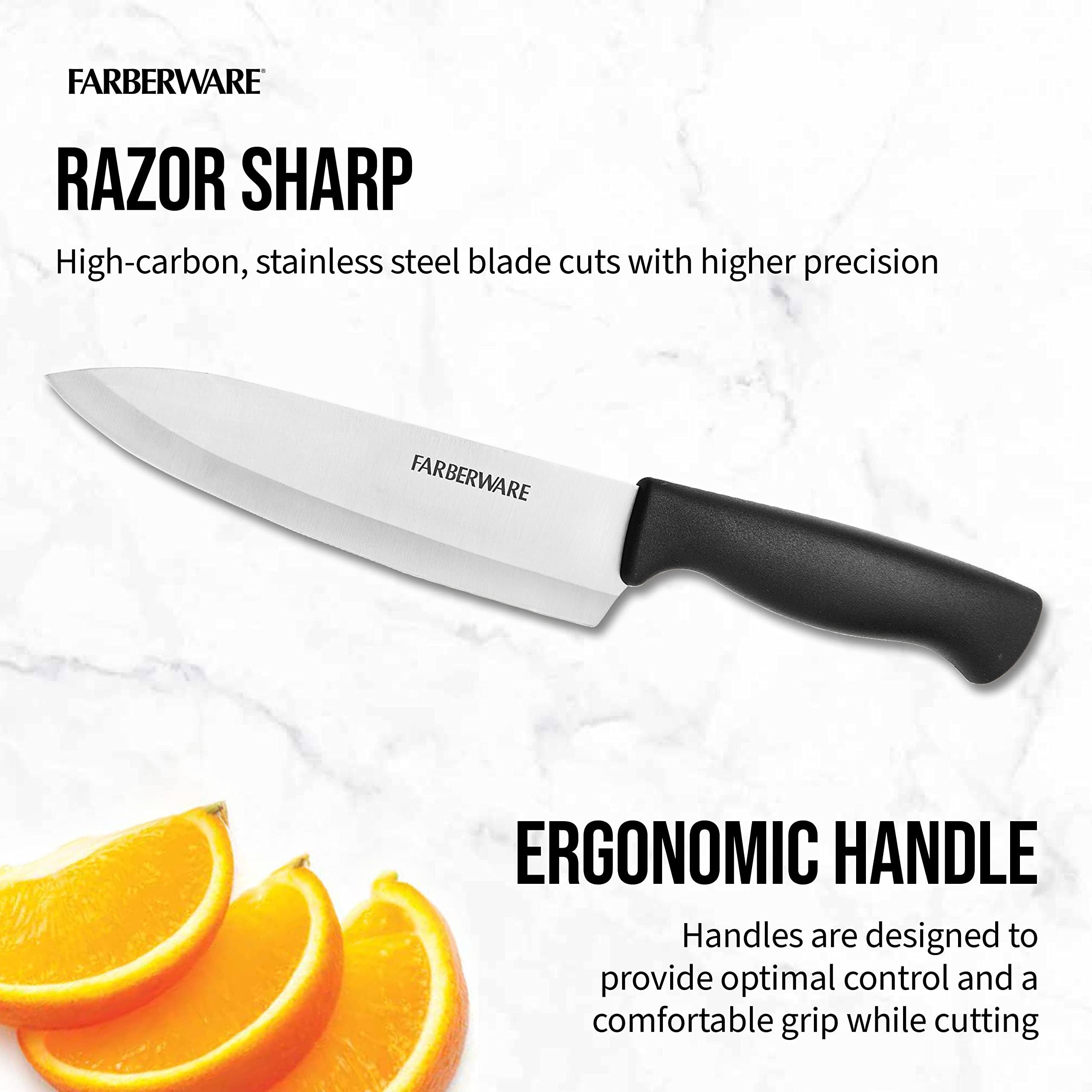 Farberware Edgekeeper 6-Inch Chef Knife with Self-Sharpening Blade Cover, High Carbon-Stainless Steel Kitchen Knife with Ergonomic Handle, Razor-Sharp Knife, Black