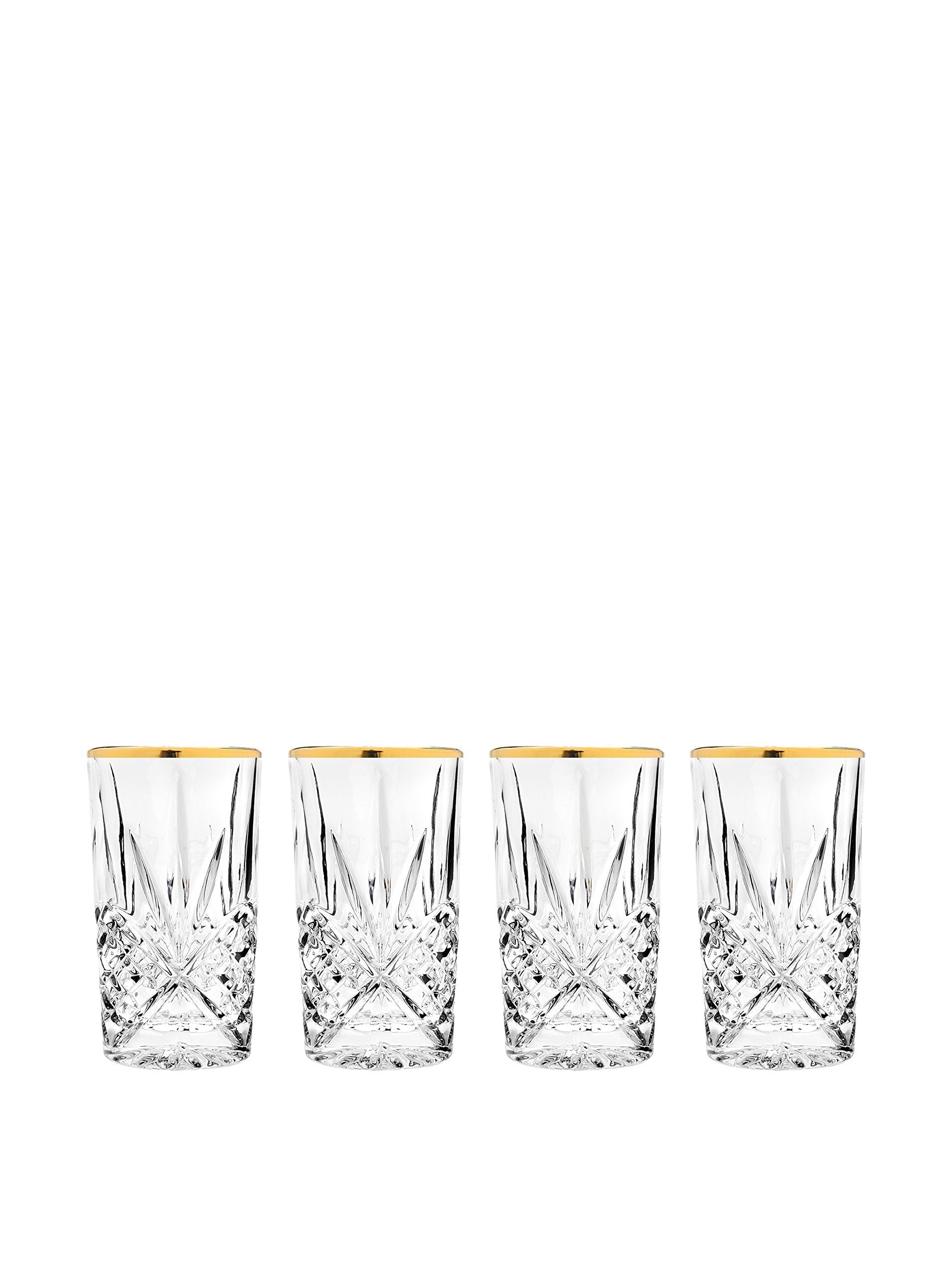 Godinger Set Of 4 Dublin Highball Gold Band, Clear, 2.88x2.88x5.38