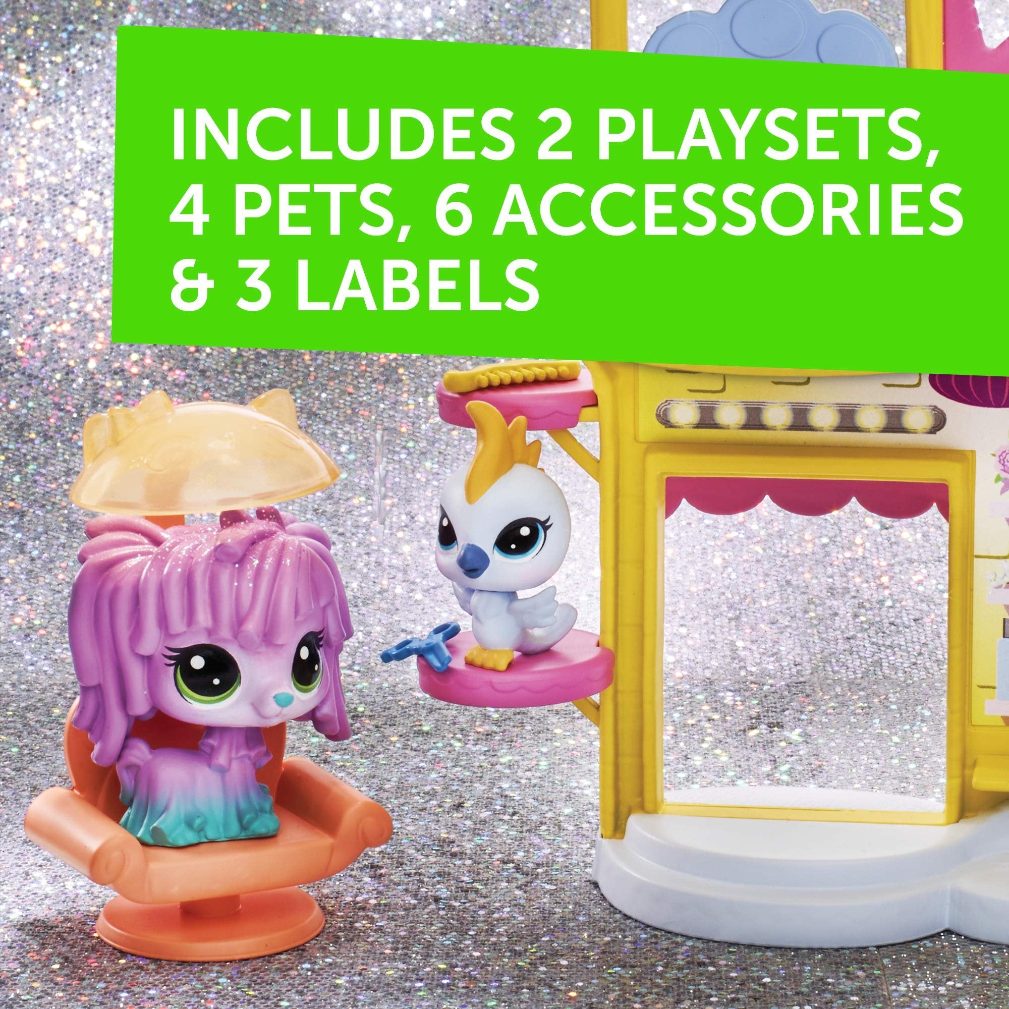 Littlest Pet Shop Prep 'n Party Double Playset Toy, Sparkle Deco, Includes Fan-Voted Pet, Ages 4 and Up