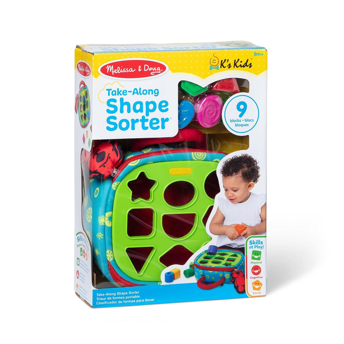 Melissa & Doug K’s Kids Take-Along Shape Sorter, 9 Textured Building Blocks & Soft Sensory Activity Bag, Montessori-Inspired Baby Toys for Toddlers, Preschool Learning Toys for Babies 9 Mo. & Up