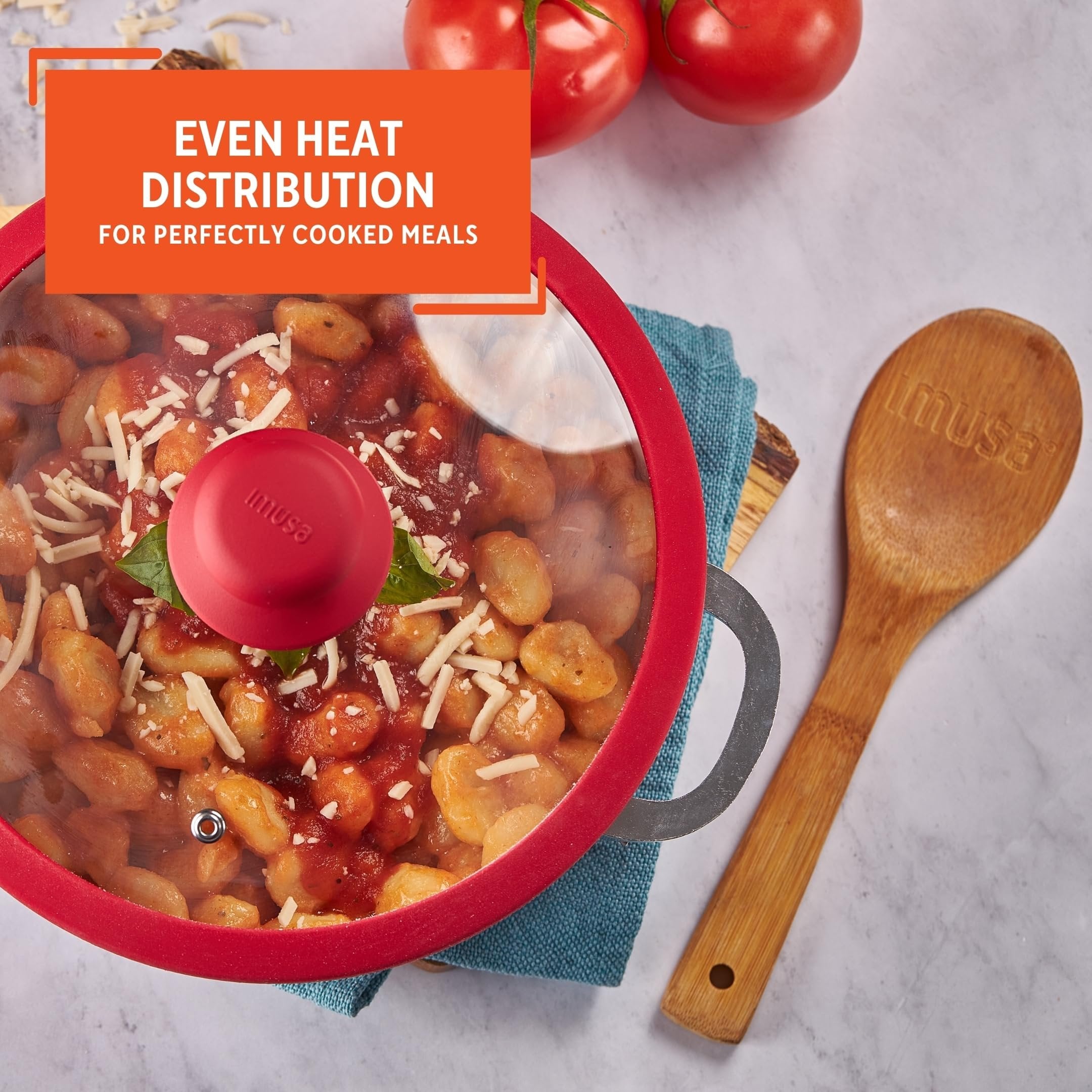 IMUSA USA 3.2Qt Red Ceramic Nonstick Caldero (Dutch Oven) with Silicone Rim & Glass Lid