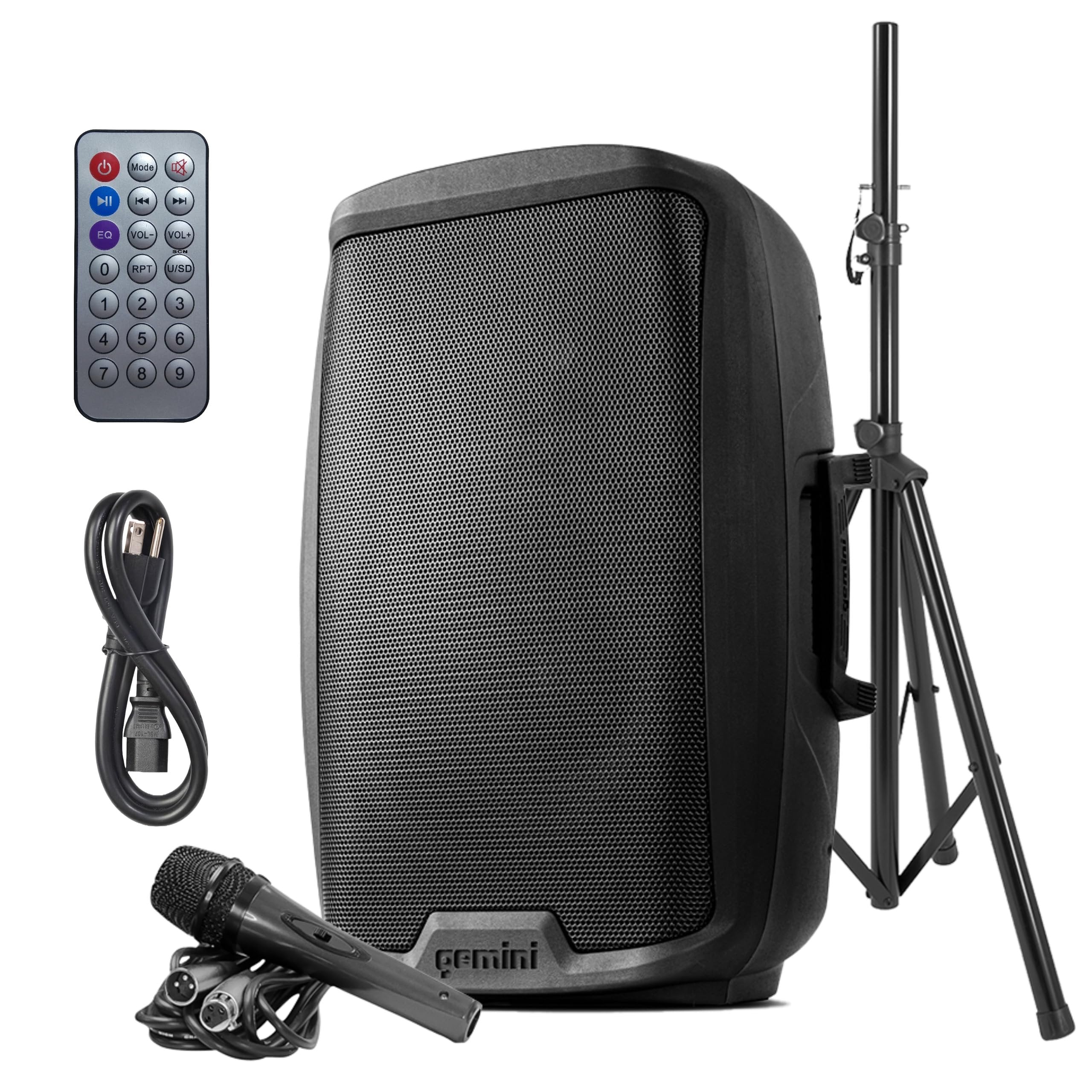 Gemini Sound AS-2115BT-PK 2000 Watt 15 Inch Woofer Professional Active Bluetooth DJ PA Speaker, Stand, Mic and Remote Set with Onboard 3-Channel. TWS Stereo Pairing/Linking and Pro Fly Points