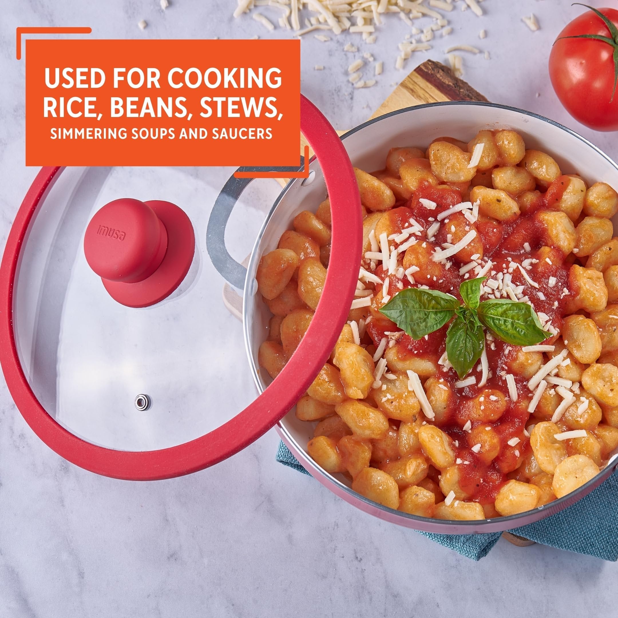 IMUSA USA 3.2Qt Red Ceramic Nonstick Caldero (Dutch Oven) with Silicone Rim & Glass Lid