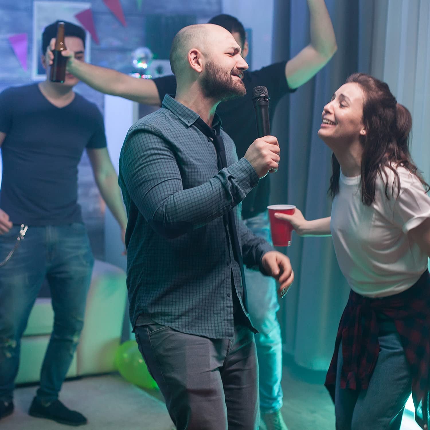 ICAD by Gemini GSX-L208BTB Wireless Rechargeable Portable Bluetooth LED Party Light Show 8" Inch Woofer Powered 500W Watts Peak PA System Karaoke Speaker w Micro SD USB and FM Radio Tuner, Microphone