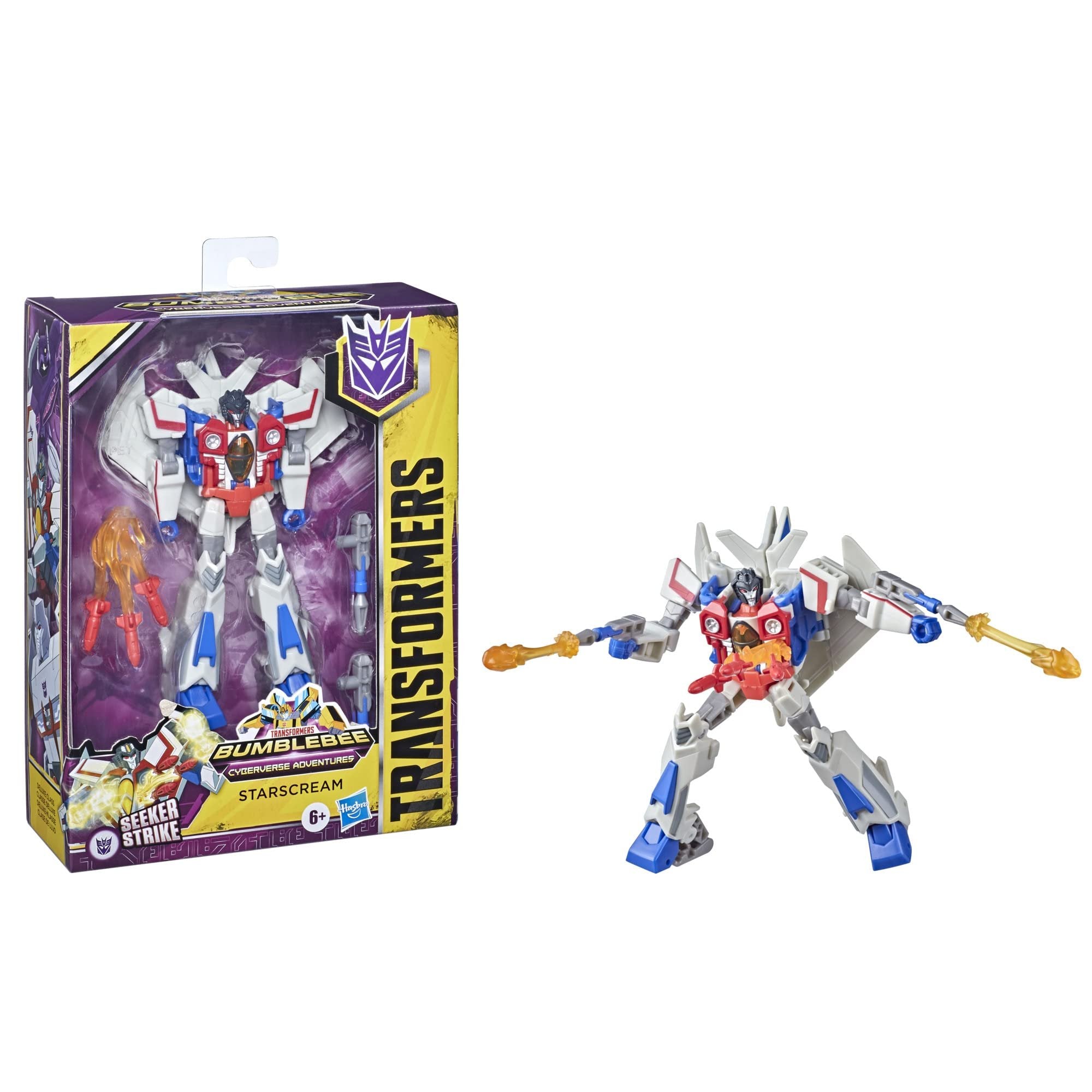 Transformers Bumblebee Cyberverse Adventures Toys Deluxe Class Starscream Action Figure, Seeker Strike Action Attack, 5-inch