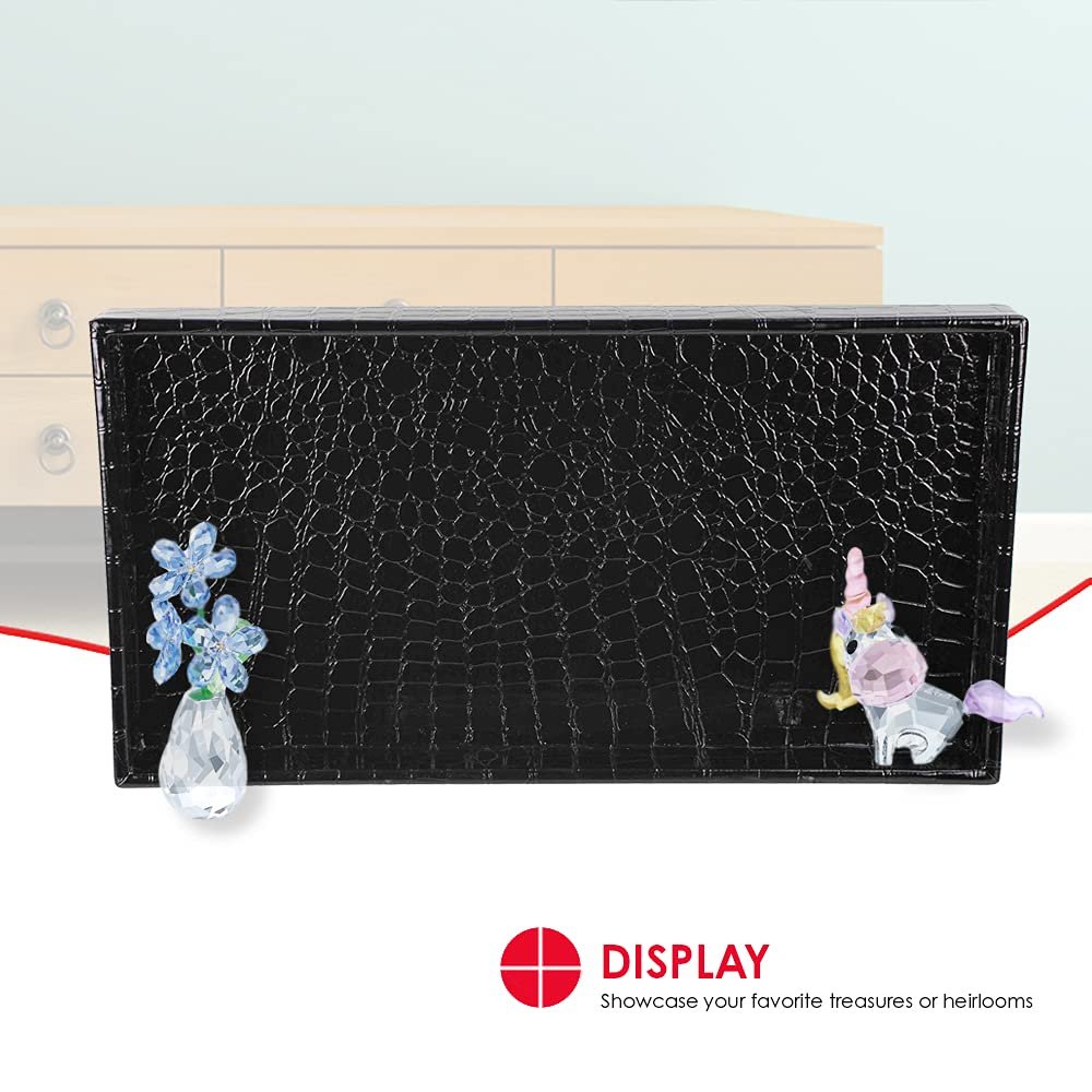 Home Basics Vanity Tray for Makeup, Jewelry, Perfume, Cosmetics Storage, Bathroom Organizer (Horizontal, Crocodile Black)