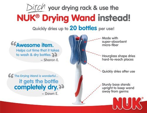 NUK Bottle Drying Wand with Ergonomic Handle